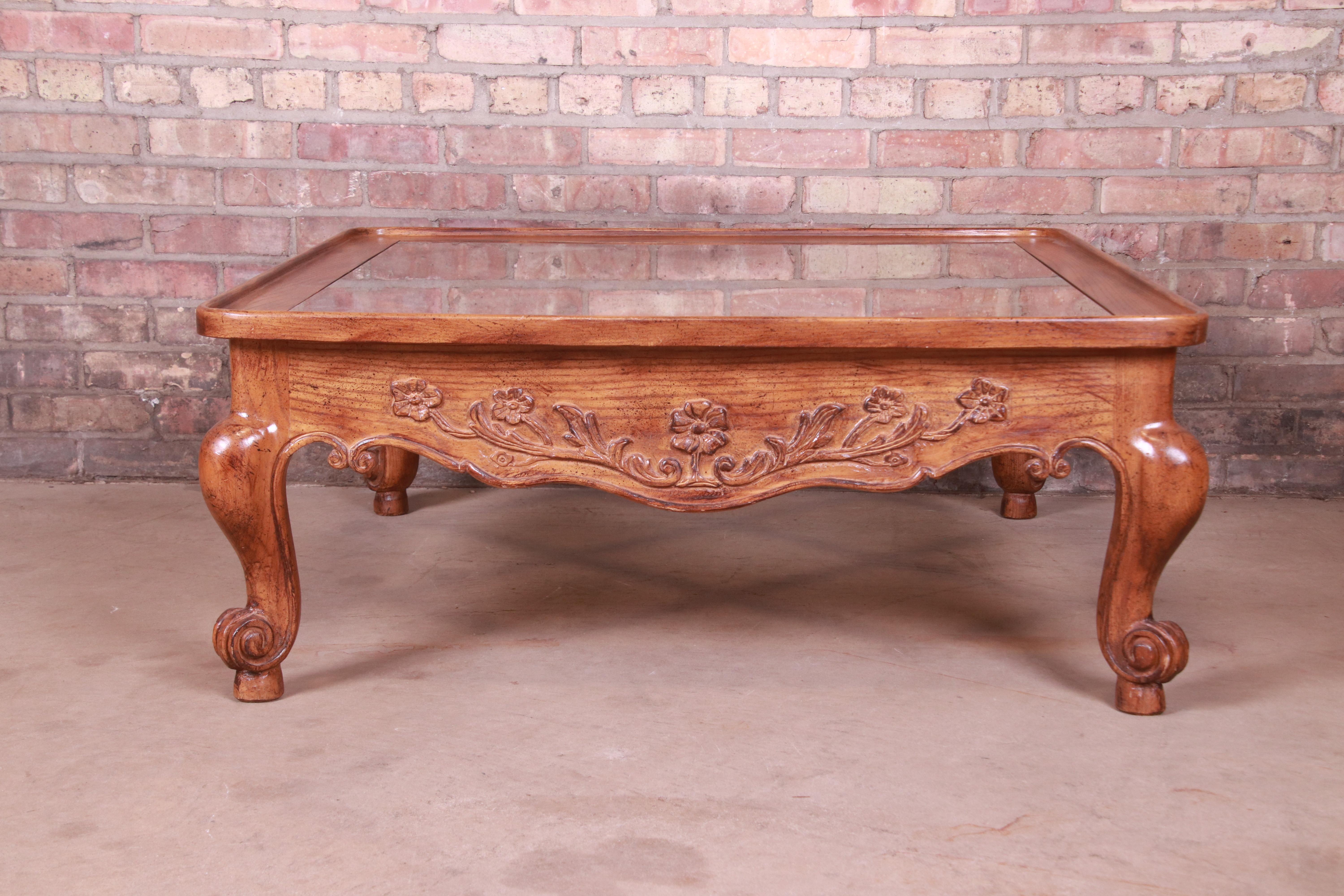 Baker Furniture French Provincial Louis XV Carved Oak Coffee Table For Sale 6