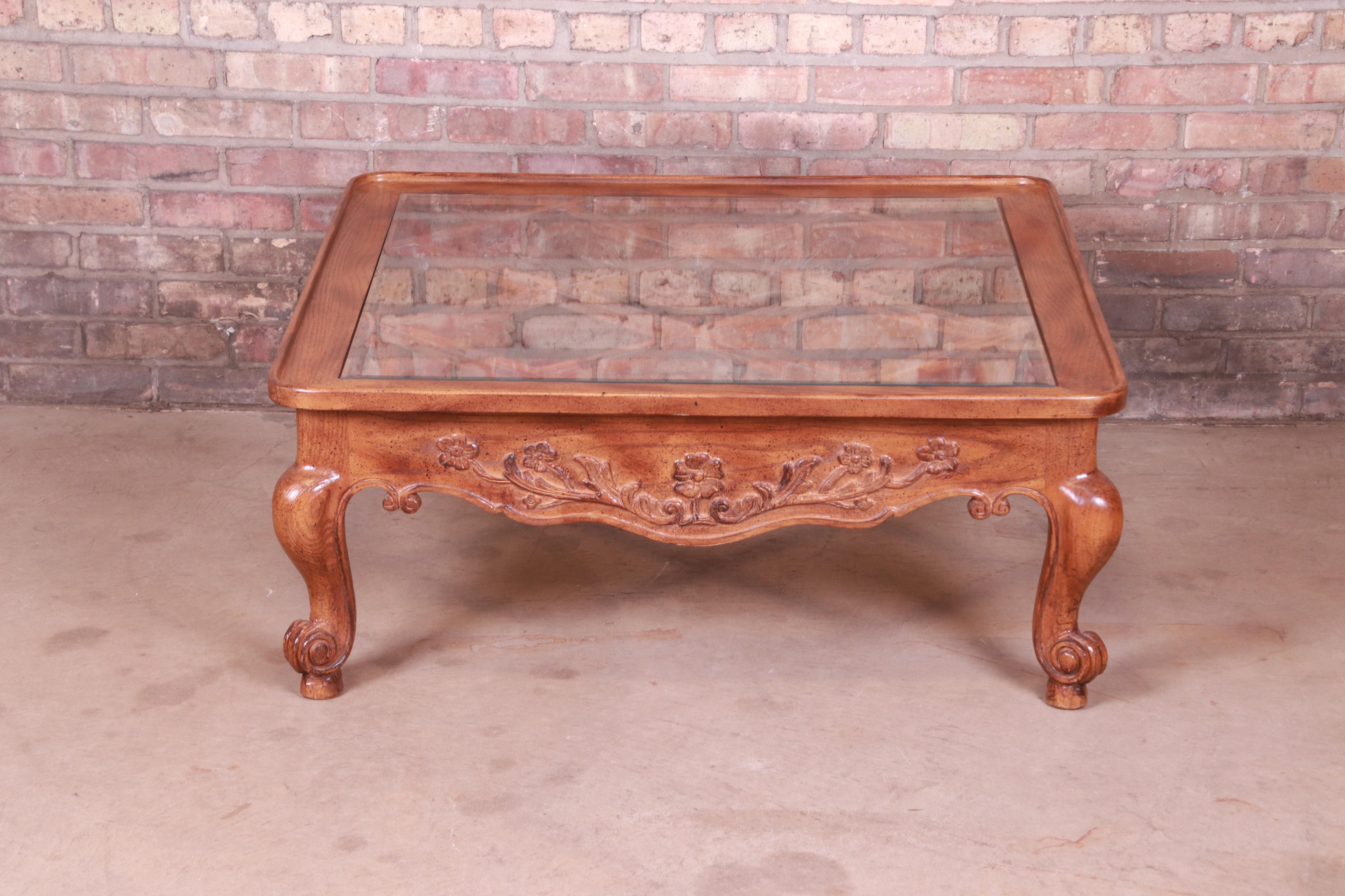 American Baker Furniture French Provincial Louis XV Carved Oak Coffee Table For Sale