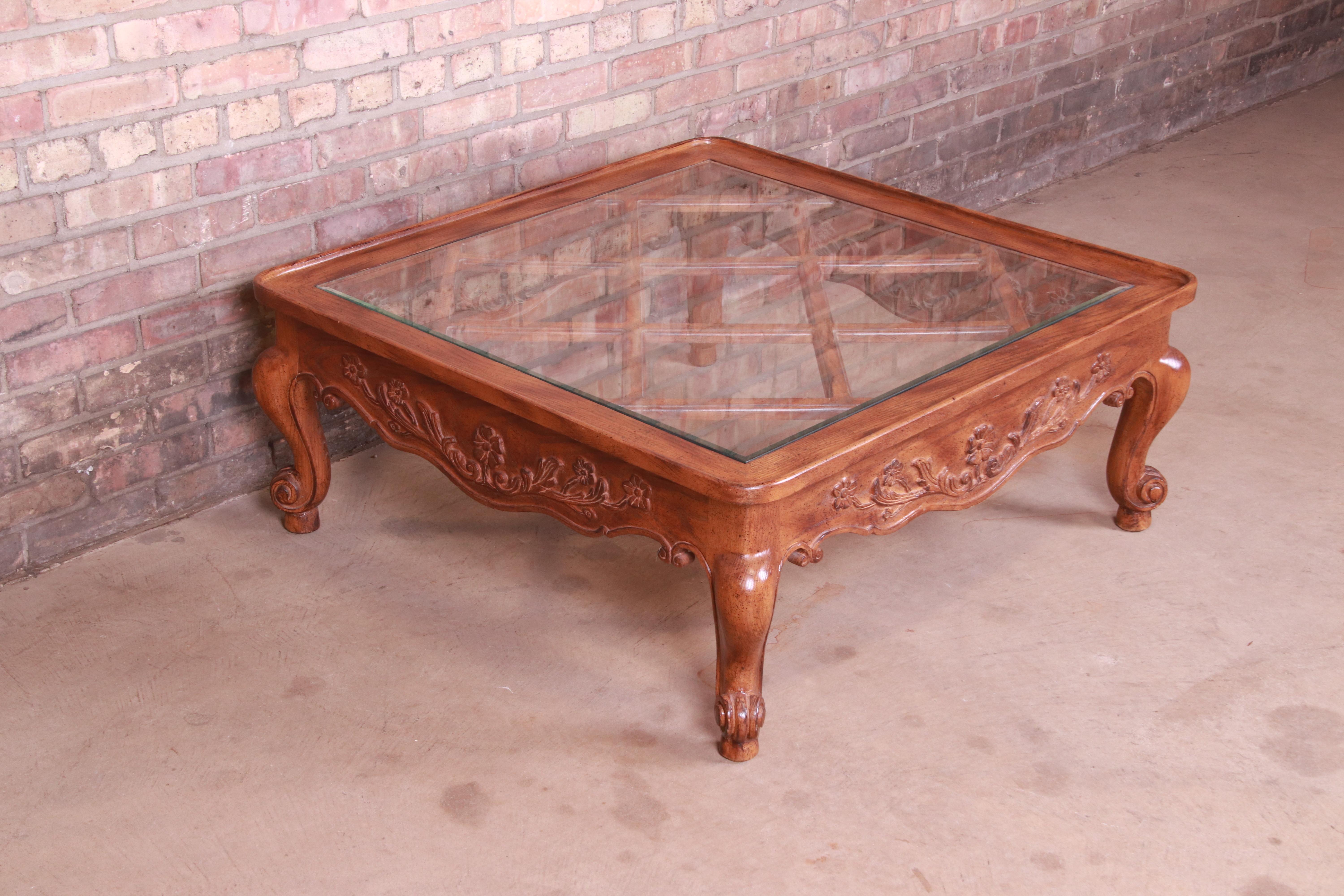 20th Century Baker Furniture French Provincial Louis XV Carved Oak Coffee Table For Sale