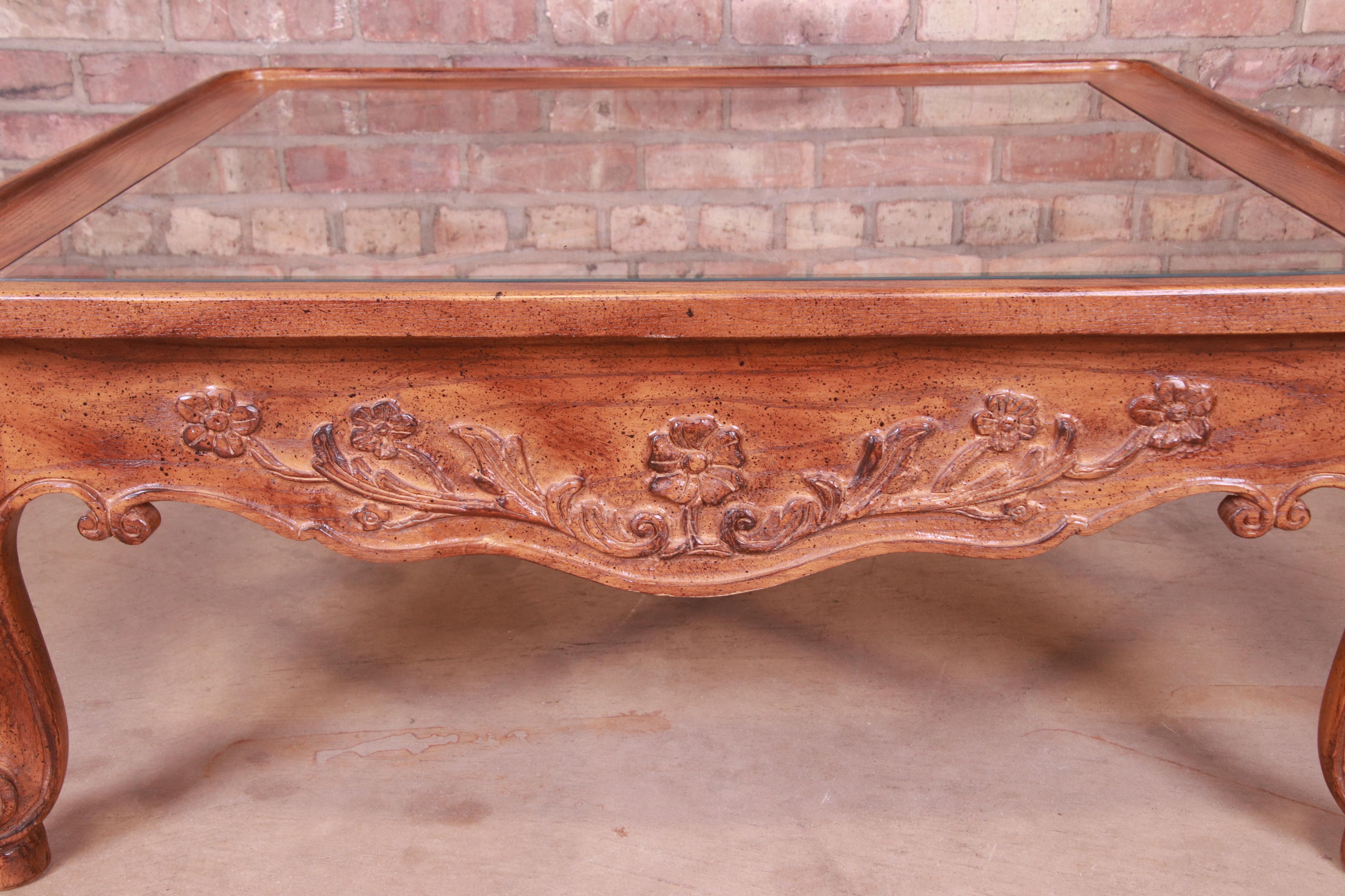 Baker Furniture French Provincial Louis XV Carved Oak Coffee Table For Sale 3