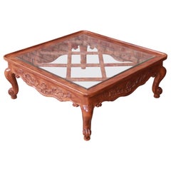 Retro Baker Furniture French Provincial Louis XV Carved Oak Coffee Table