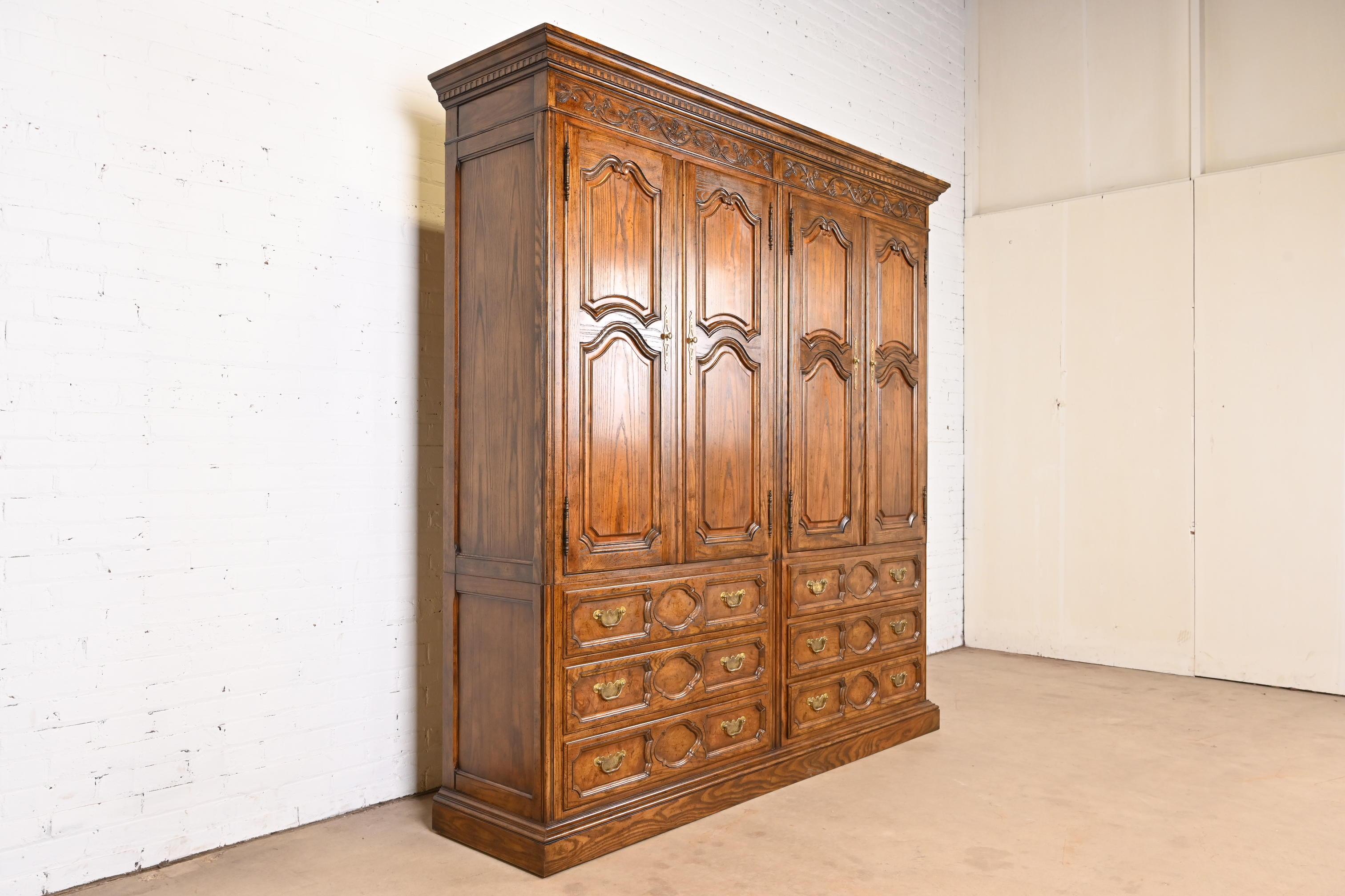 Baker Furniture French Provincial Louis XV Carved Oak Double Armoire Dresser In Good Condition For Sale In South Bend, IN
