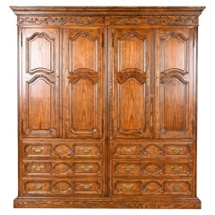 Used Baker Furniture French Provincial Louis XV Carved Oak Double Armoire Dresser