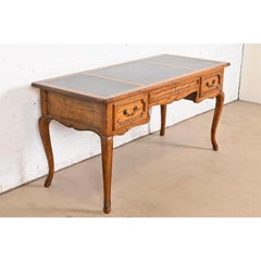 Baker Furniture French Provincial Louis XV Carved Oak Leather Top Bureau Desk