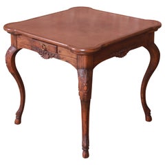 Baker Furniture French Provincial Louis XV Carved Oak Leather Top Game Table