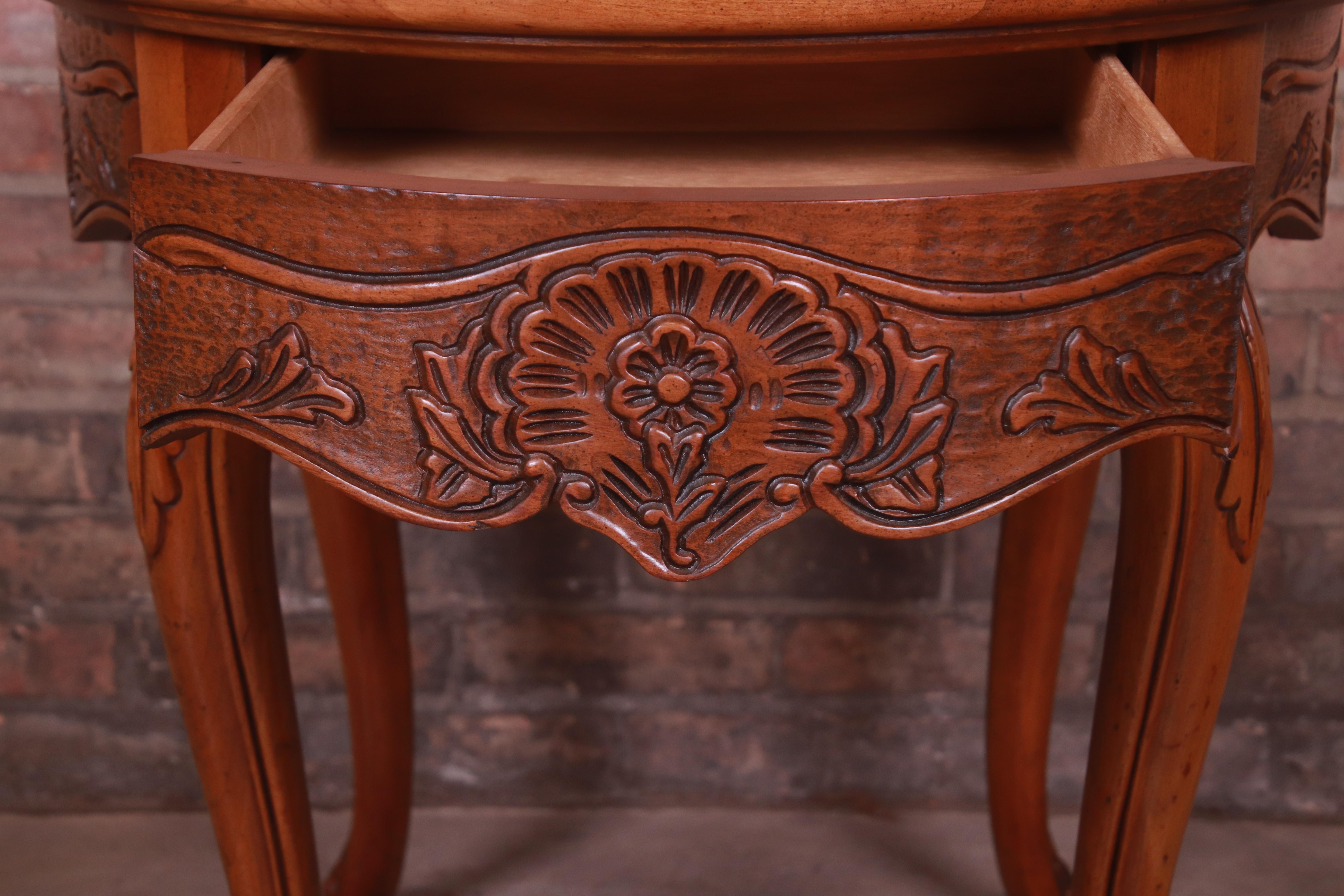Baker Furniture French Provincial Louis XV Carved Oak Tea Table, Circa 1960s For Sale 2