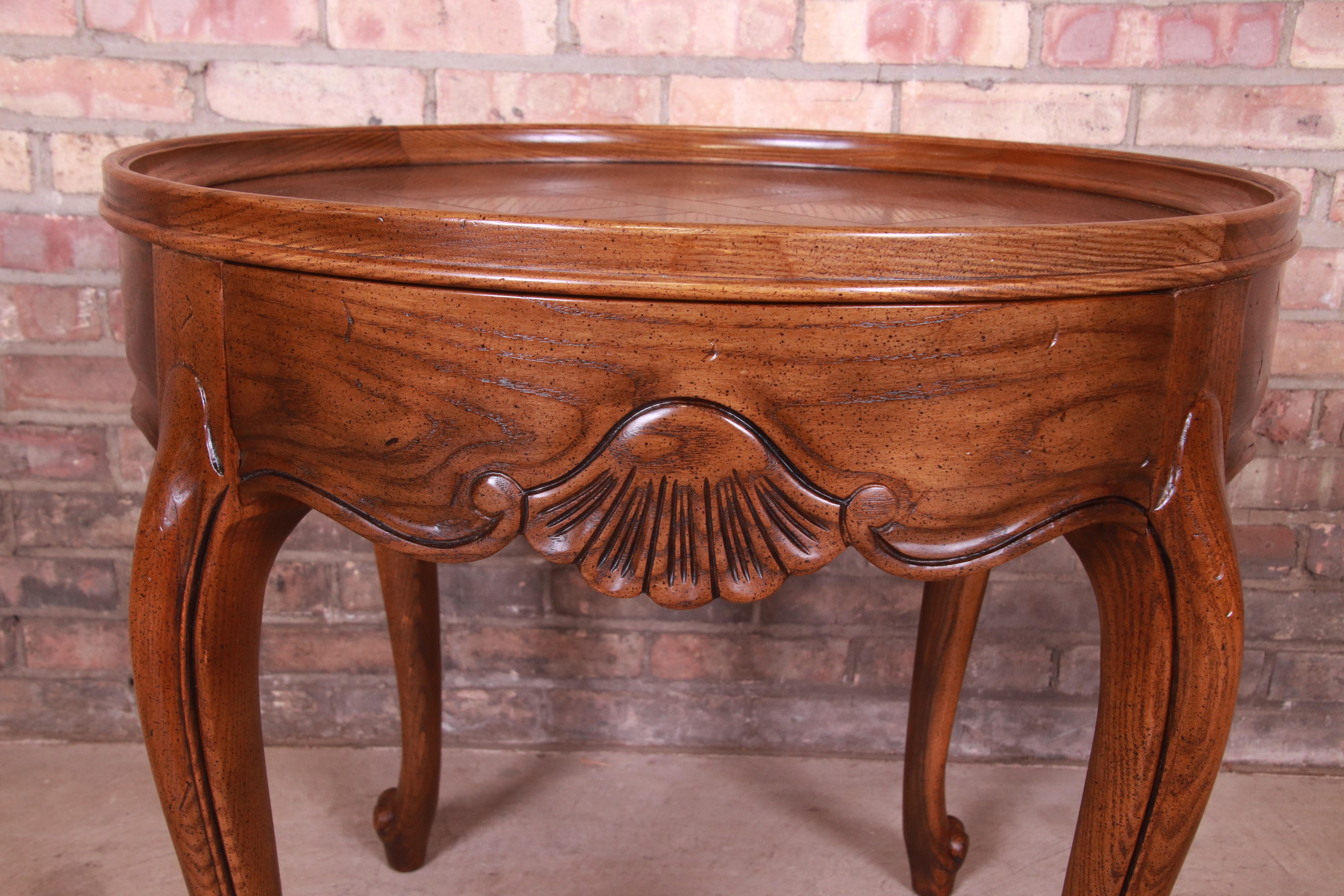 Baker Furniture French Provincial Louis XV Carved Oak Tea Table, Circa 1960s 6