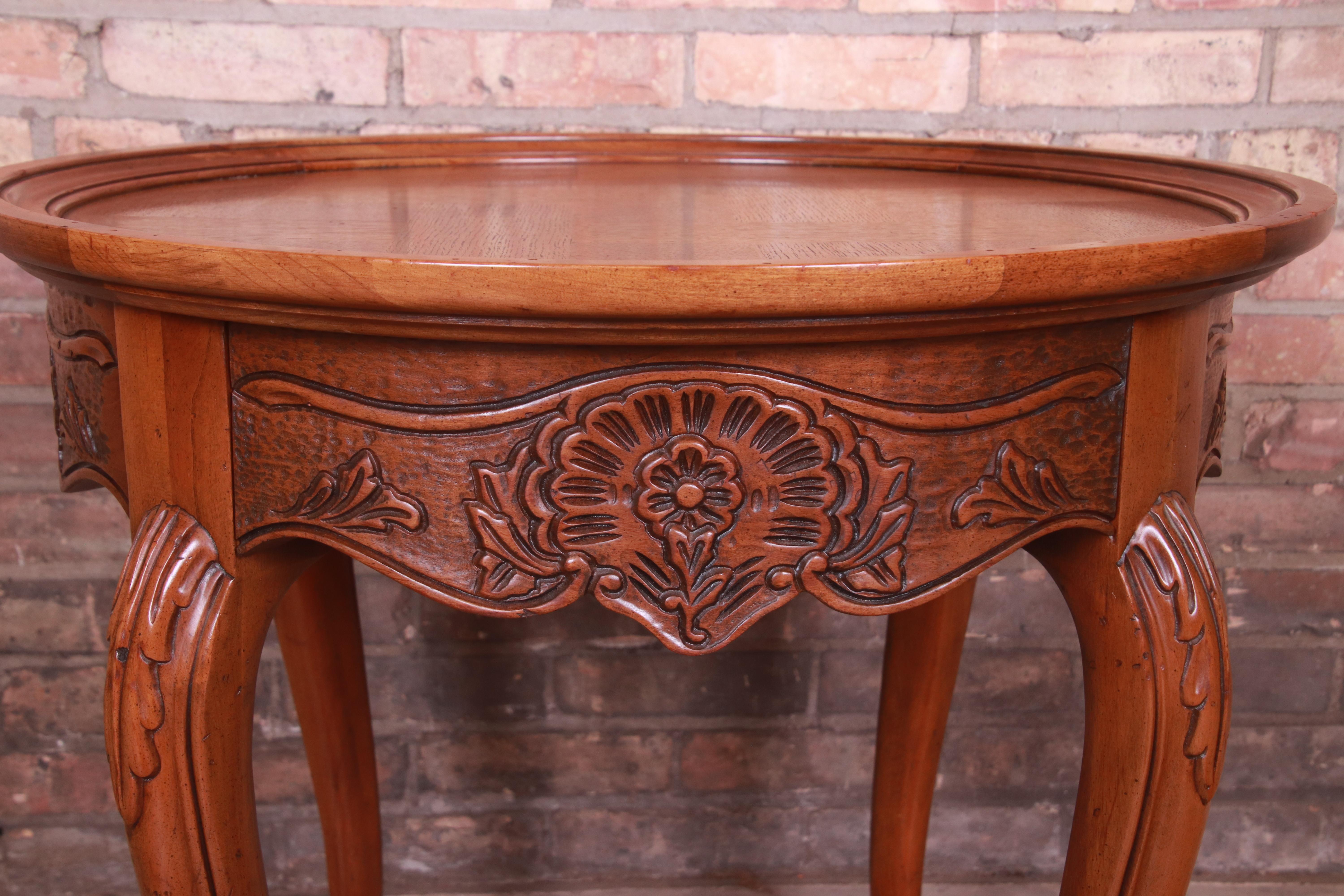 Baker Furniture French Provincial Louis XV Carved Oak Tea Table, Circa 1960s For Sale 6
