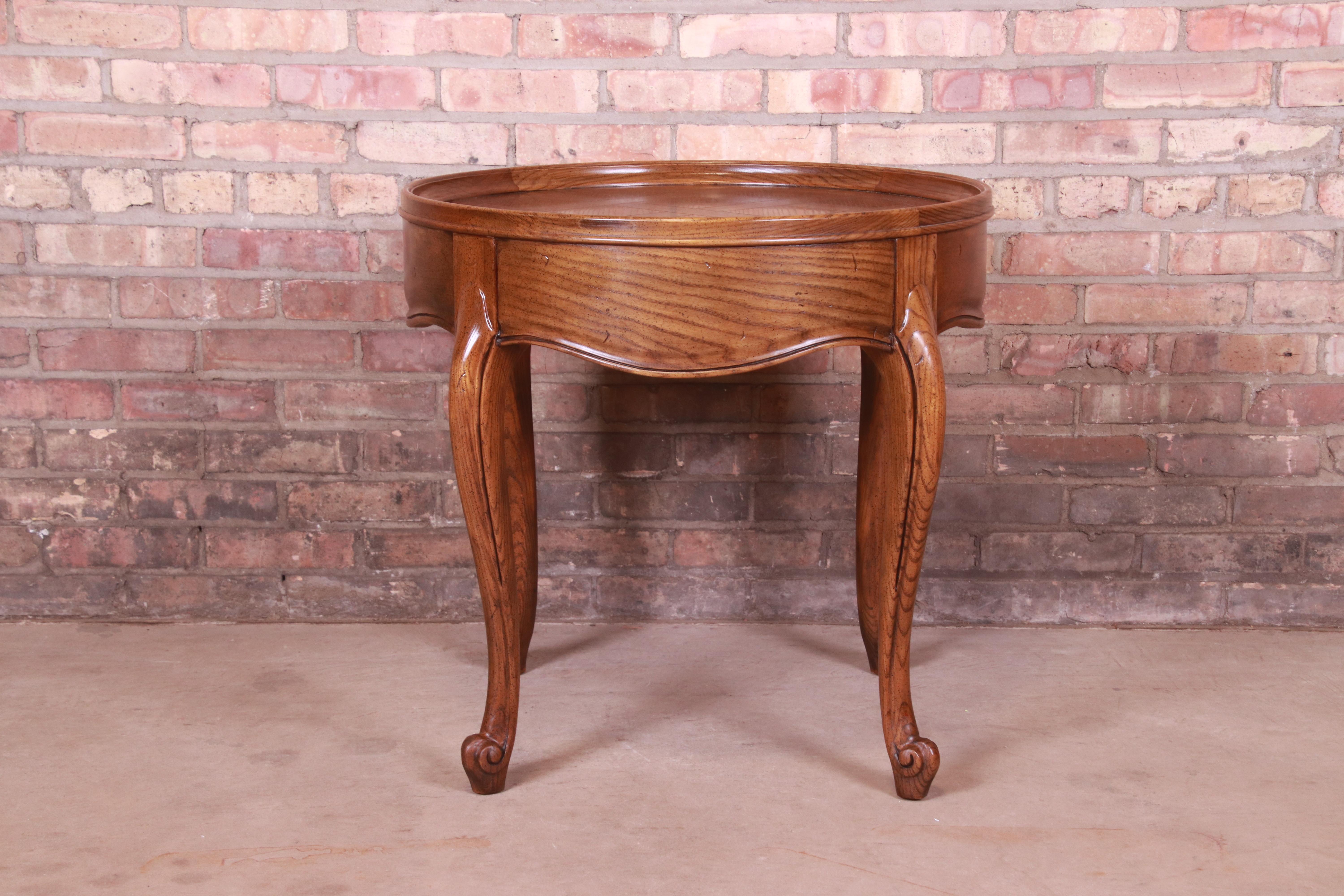 Baker Furniture French Provincial Louis XV Carved Oak Tea Table, Circa 1960s 9