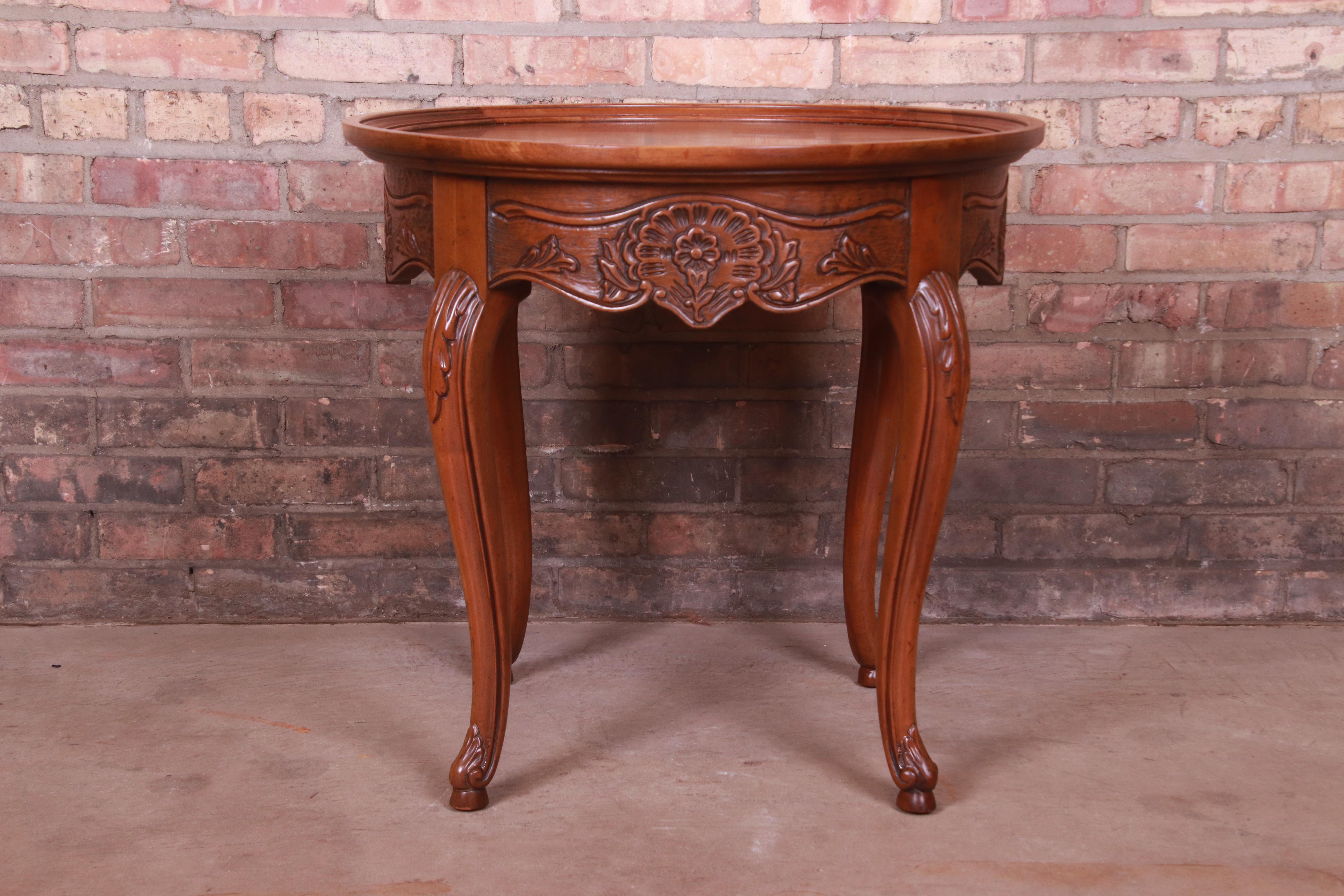 Baker Furniture French Provincial Louis XV Carved Oak Tea Table, Circa 1960s For Sale 8