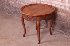 Baker Furniture French Provincial Louis XV Carved Oak Tea Table, Circa 1960s