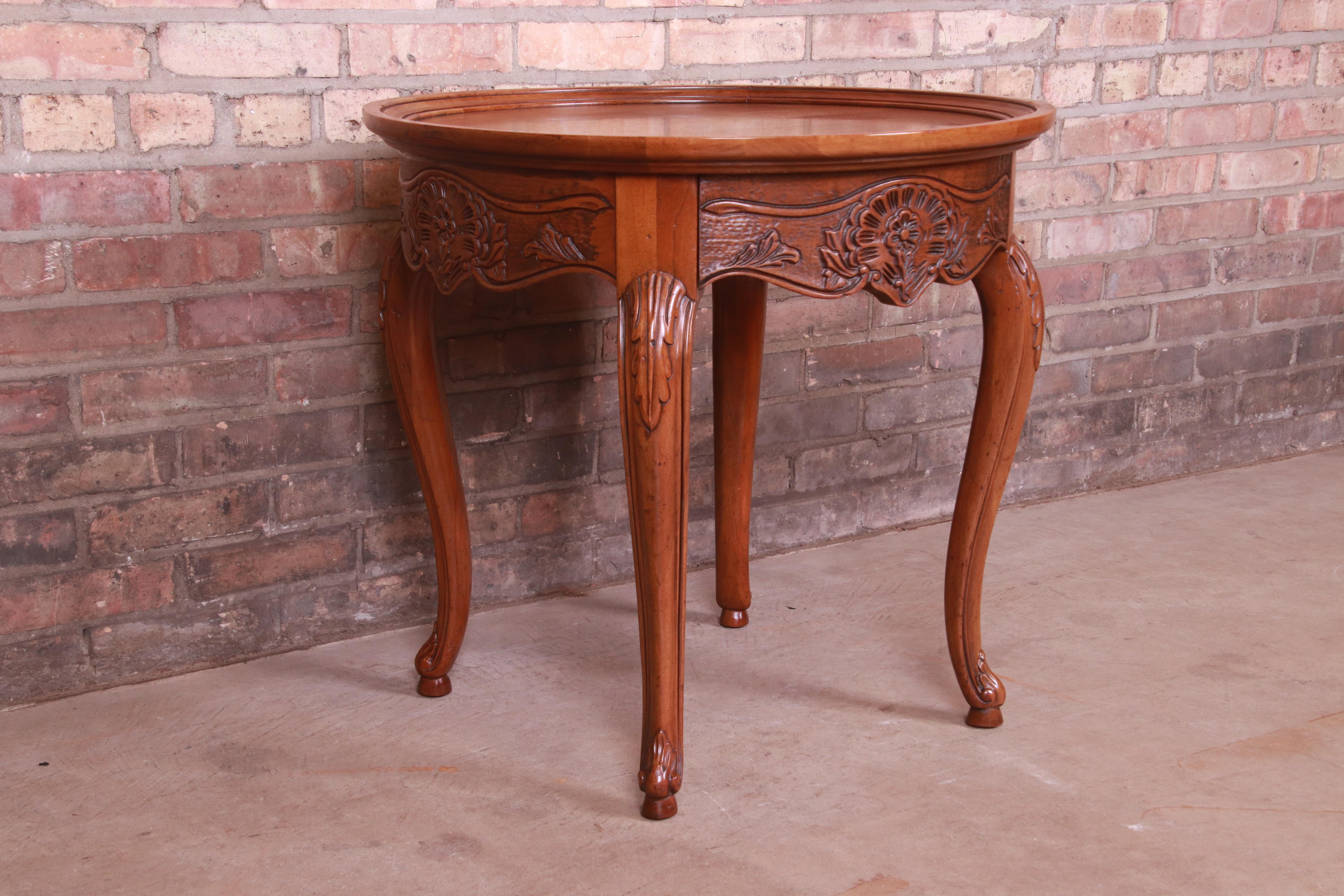 American Baker Furniture French Provincial Louis XV Carved Oak Tea Table, Circa 1960s For Sale