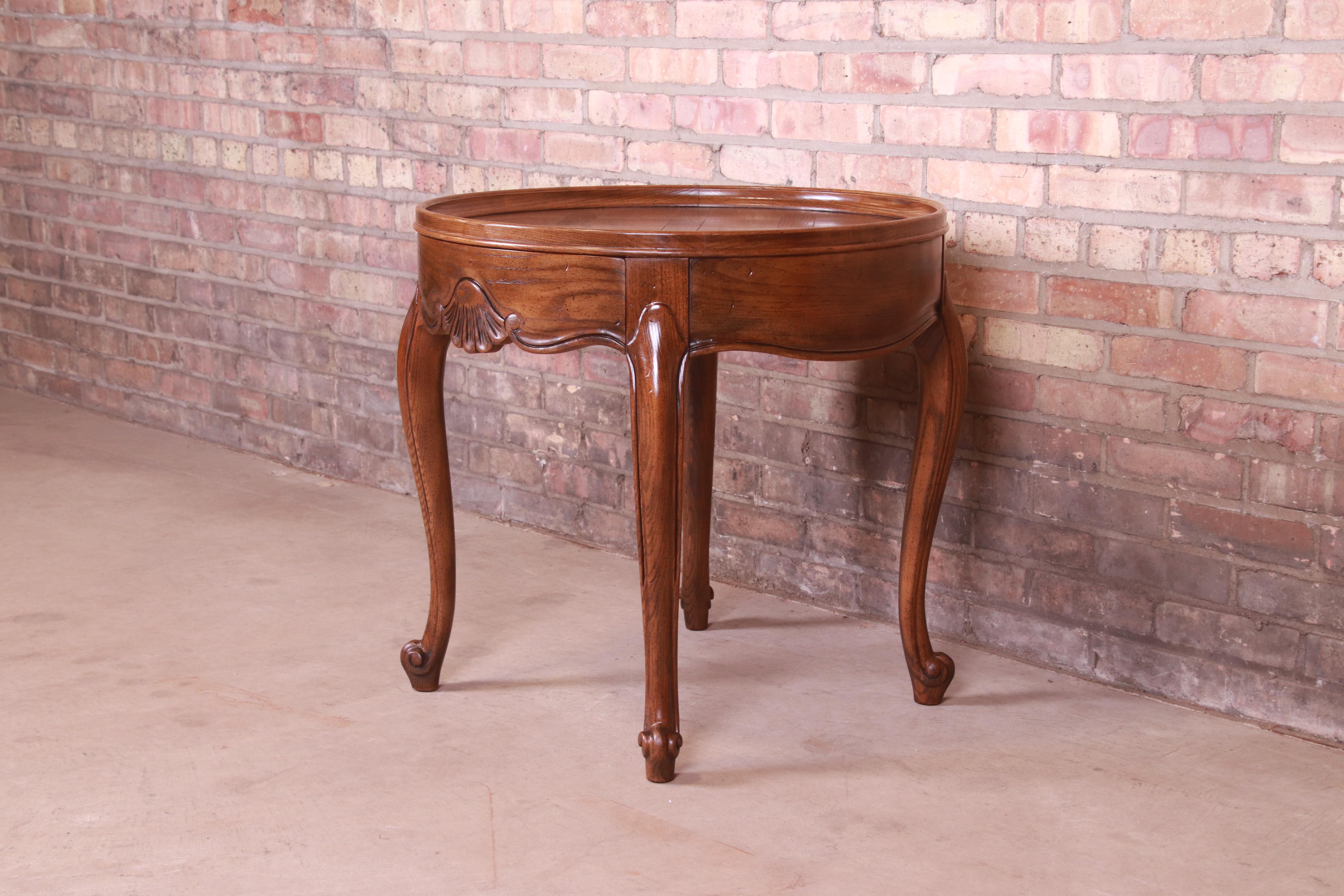 Baker Furniture French Provincial Louis XV Carved Oak Tea Table, Circa 1960s 1