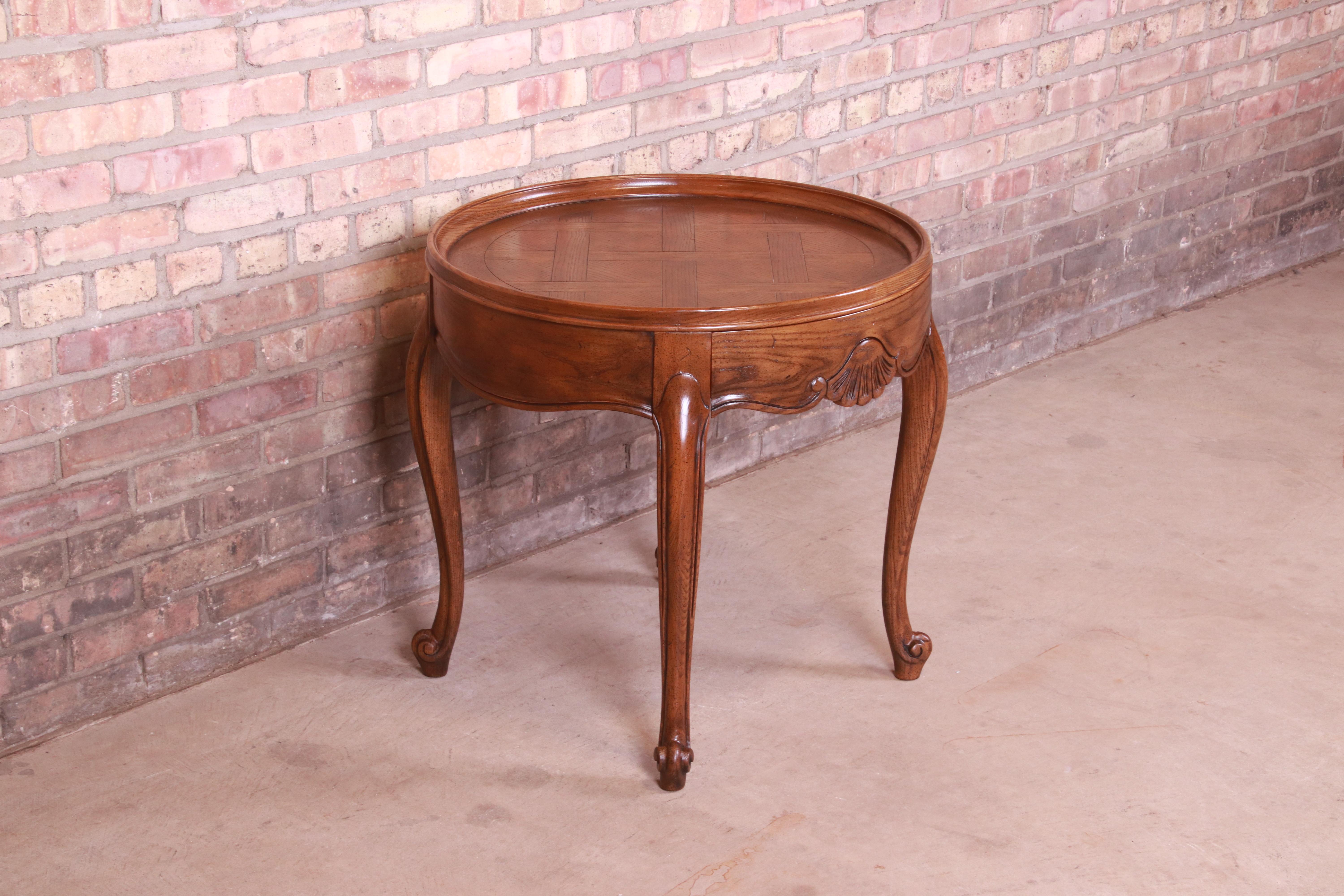 Baker Furniture French Provincial Louis XV Carved Oak Tea Table, Circa 1960s 2