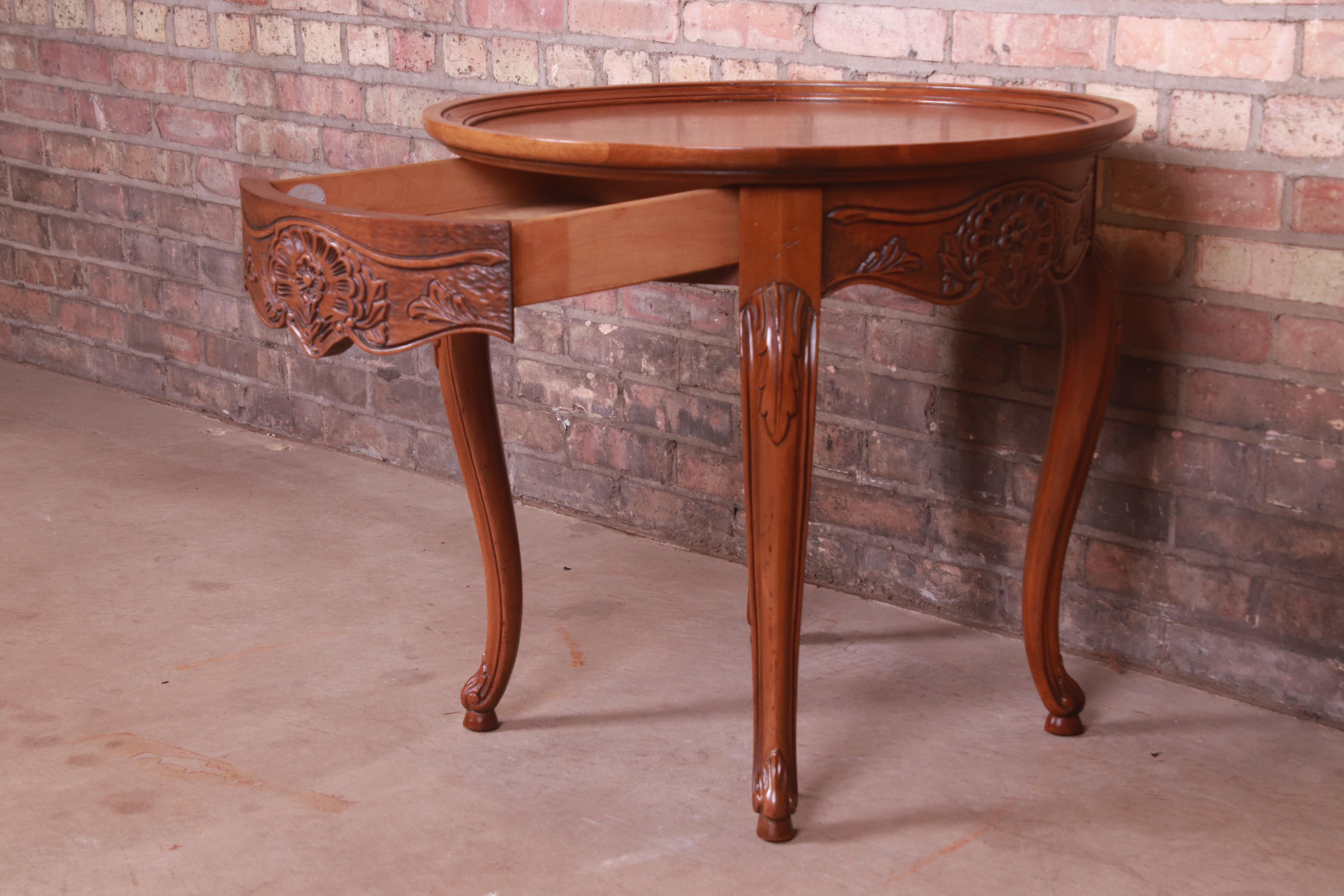 20th Century Baker Furniture French Provincial Louis XV Carved Oak Tea Table, Circa 1960s For Sale