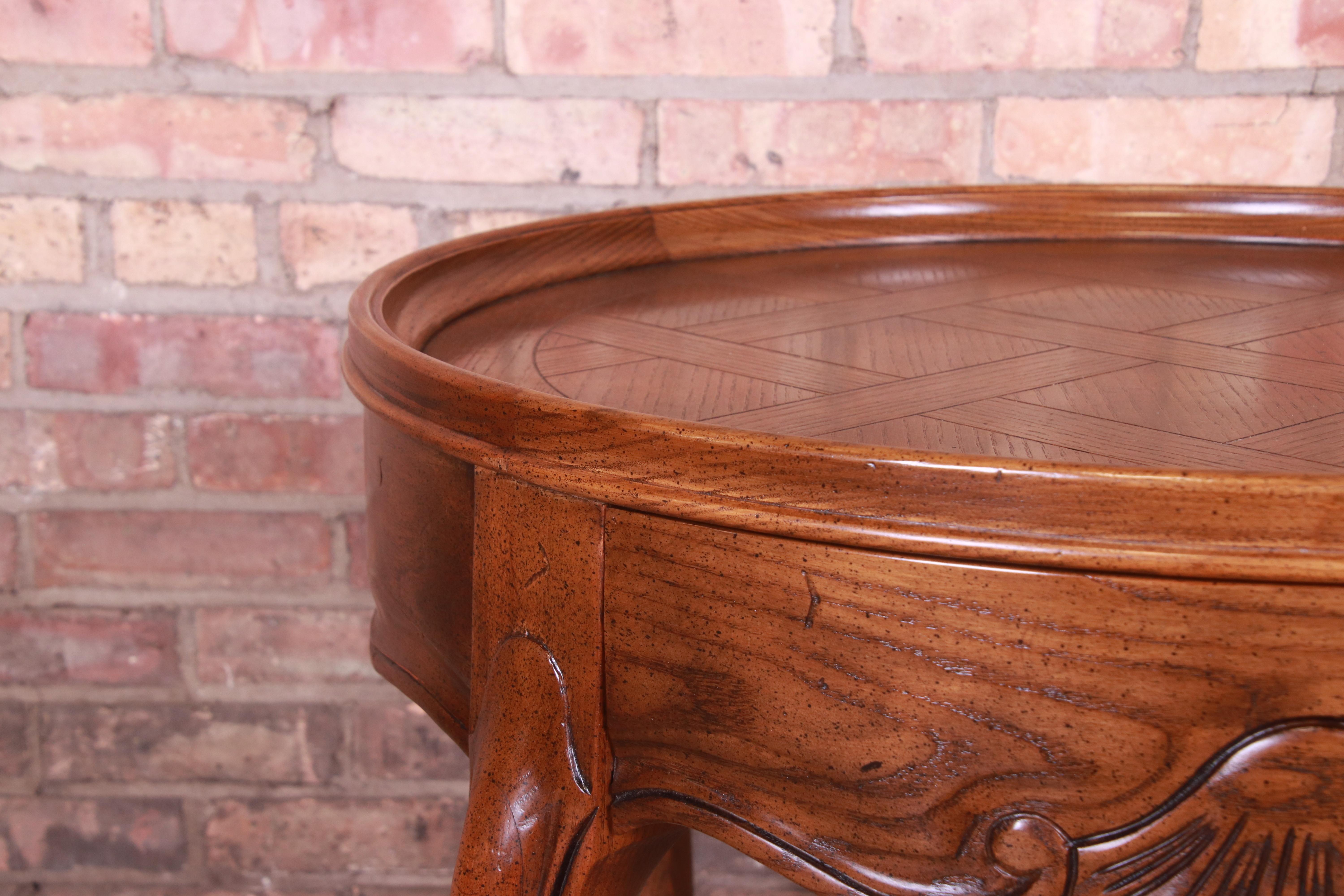 Baker Furniture French Provincial Louis XV Carved Oak Tea Table, Circa 1960s 4