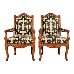 Baker Furniture French Provincial Louis XV Carved Walnut Armchairs, Pair