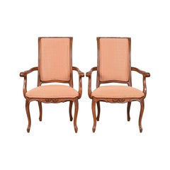 Baker Furniture French Provincial Louis XV Carved Walnut Armchairs, Pair
