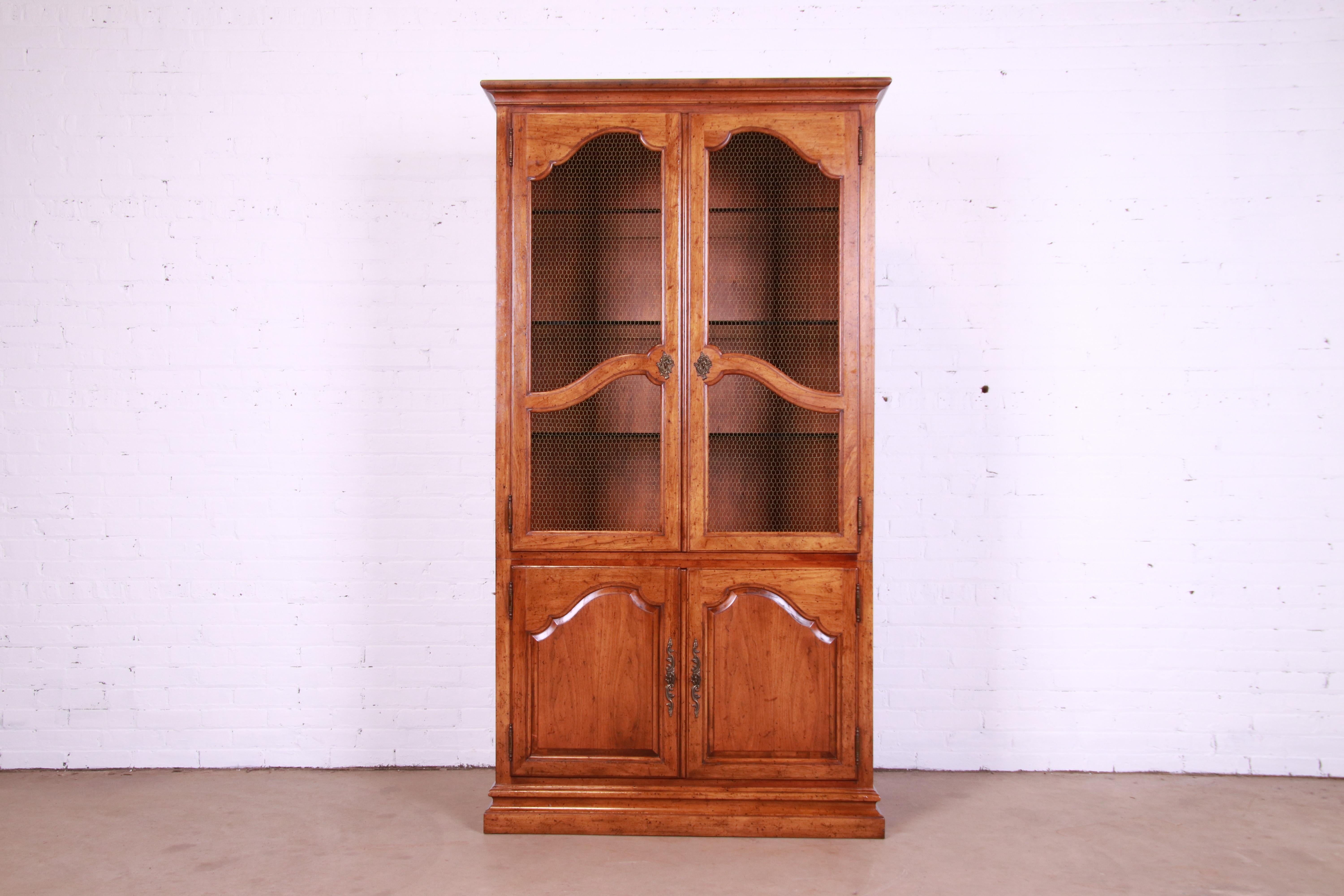 Baker Furniture French Provincial Louis XV Carved Walnut Bibliotheque Cabinet In Good Condition In South Bend, IN