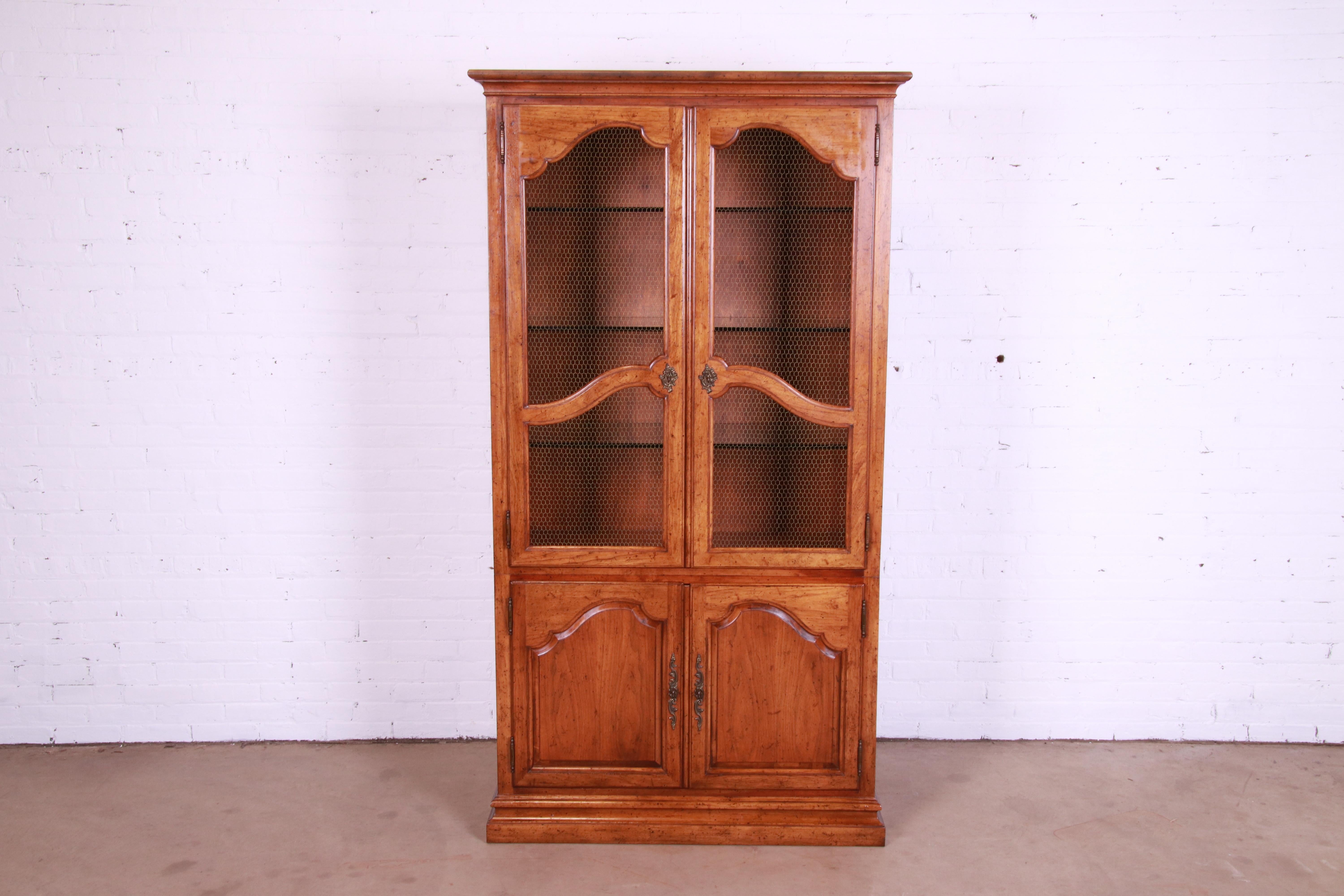 20th Century Baker Furniture French Provincial Louis XV Carved Walnut Bibliotheque Cabinet