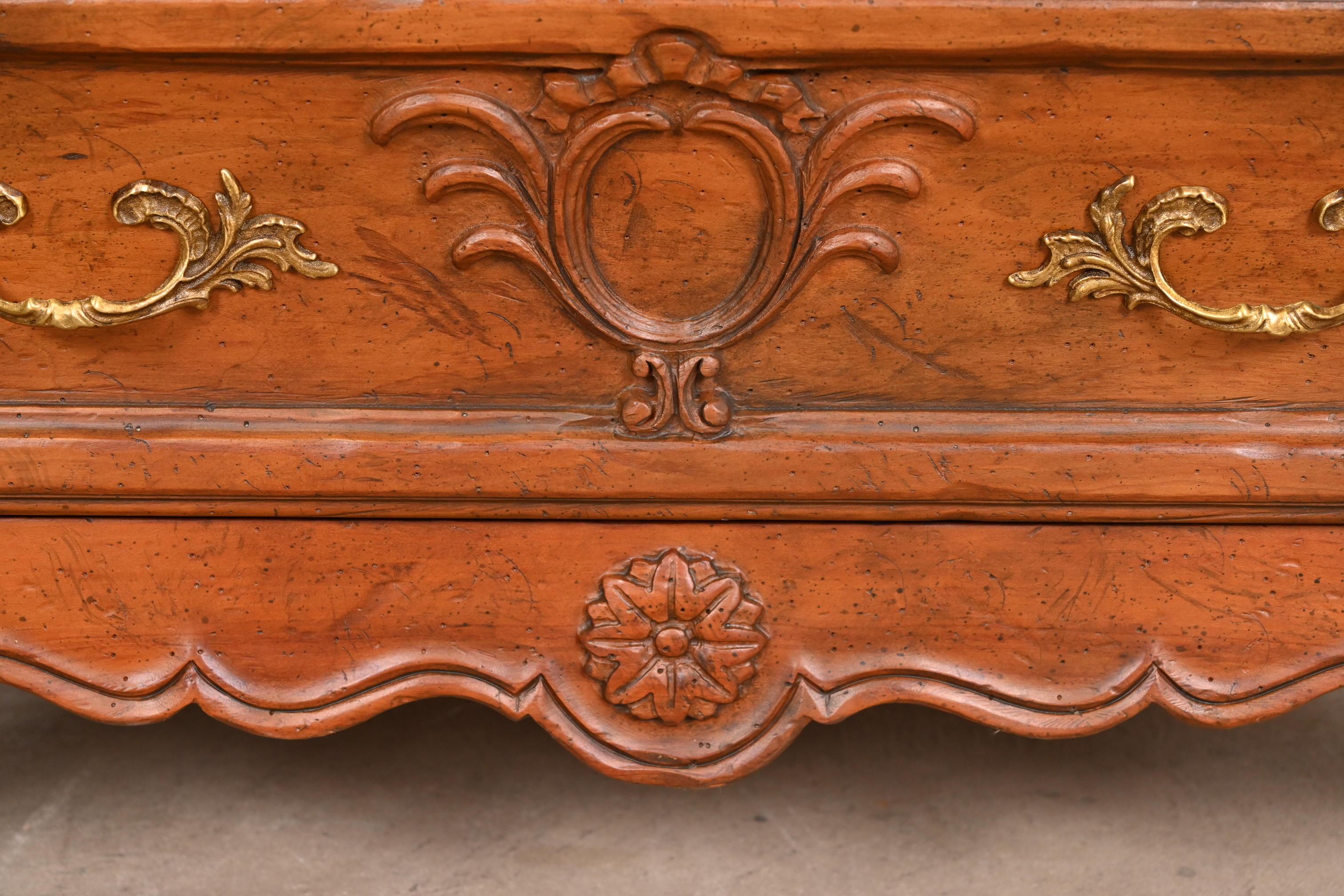 Baker Furniture French Provincial Louis XV Carved Walnut Chest of Drawers For Sale 9
