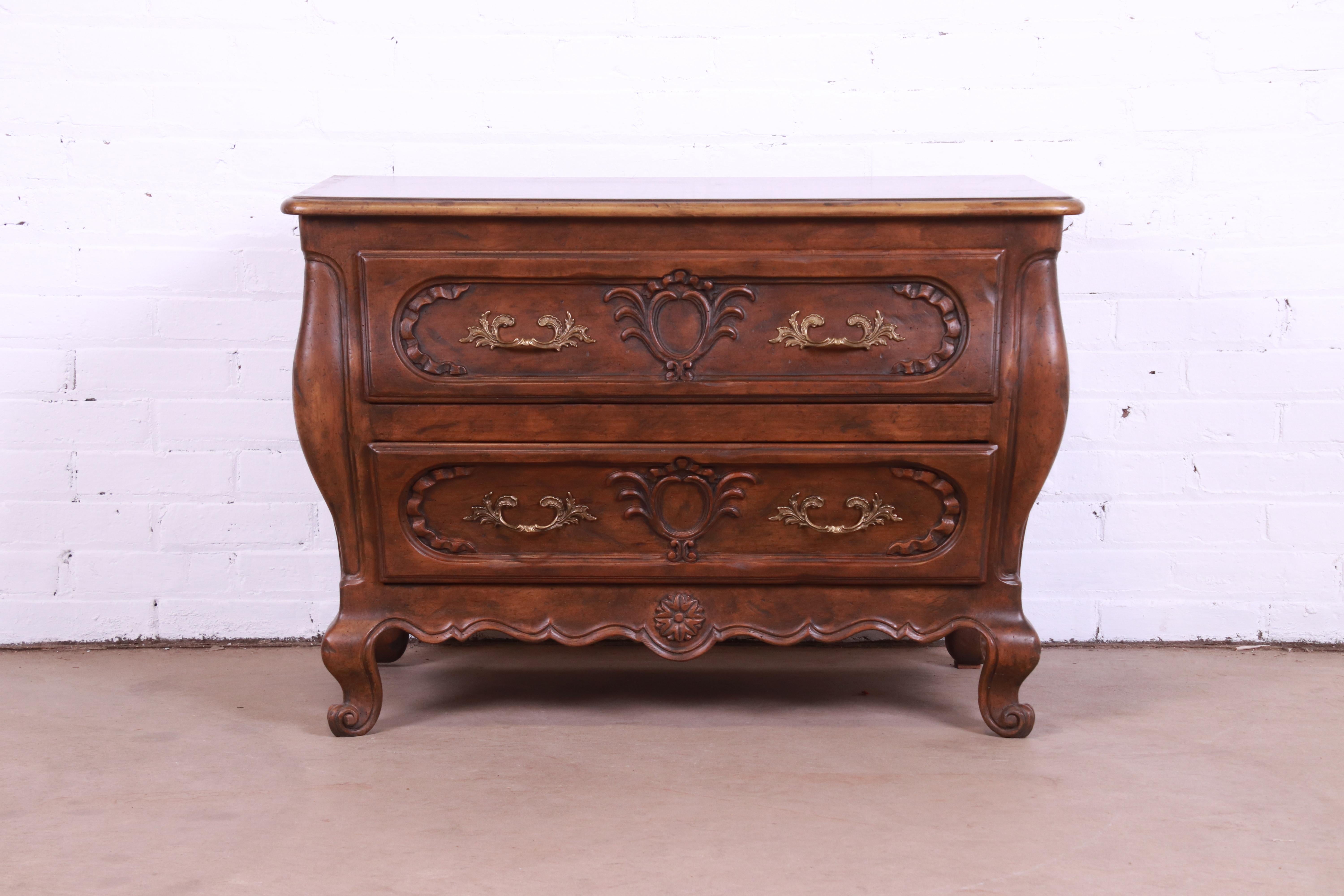 American Baker Furniture French Provincial Louis XV Carved Walnut Chest of Drawers For Sale