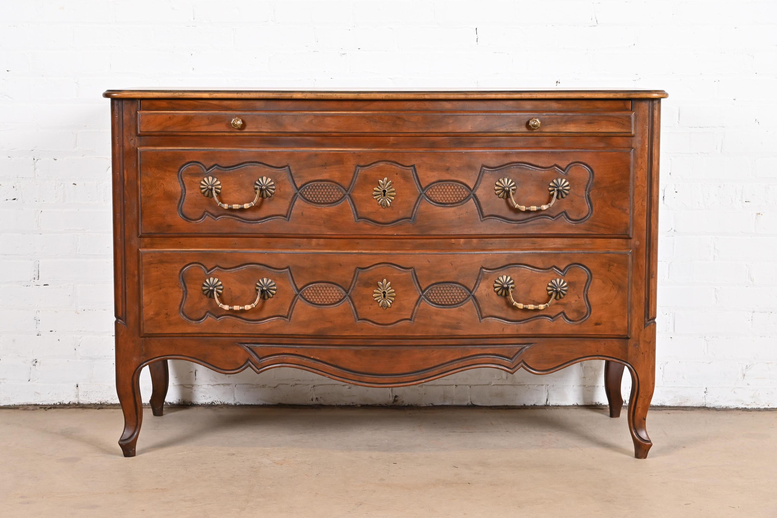 American Baker Furniture French Provincial Louis XV Carved Walnut Chest of Drawers