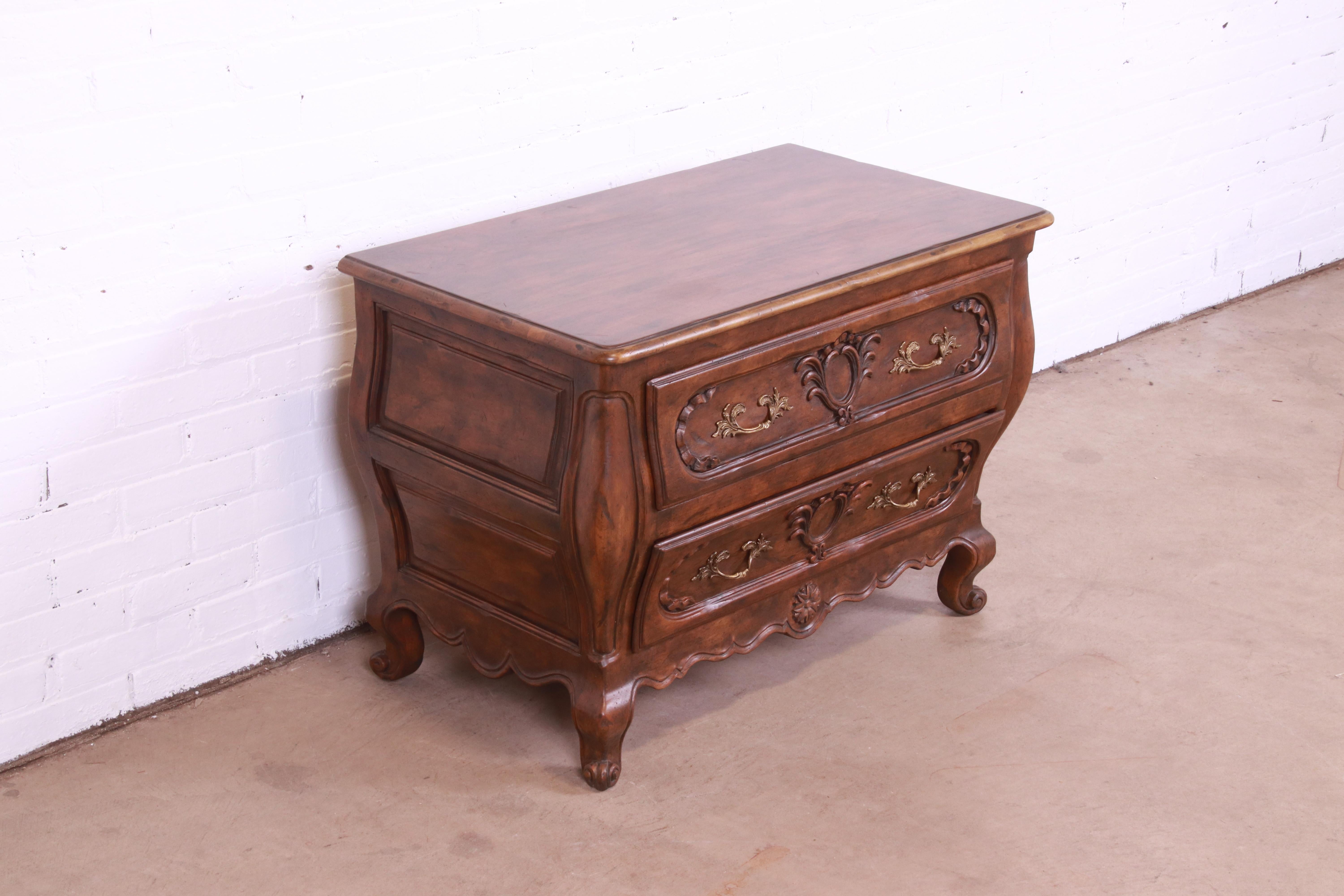 20th Century Baker Furniture French Provincial Louis XV Carved Walnut Chest of Drawers For Sale