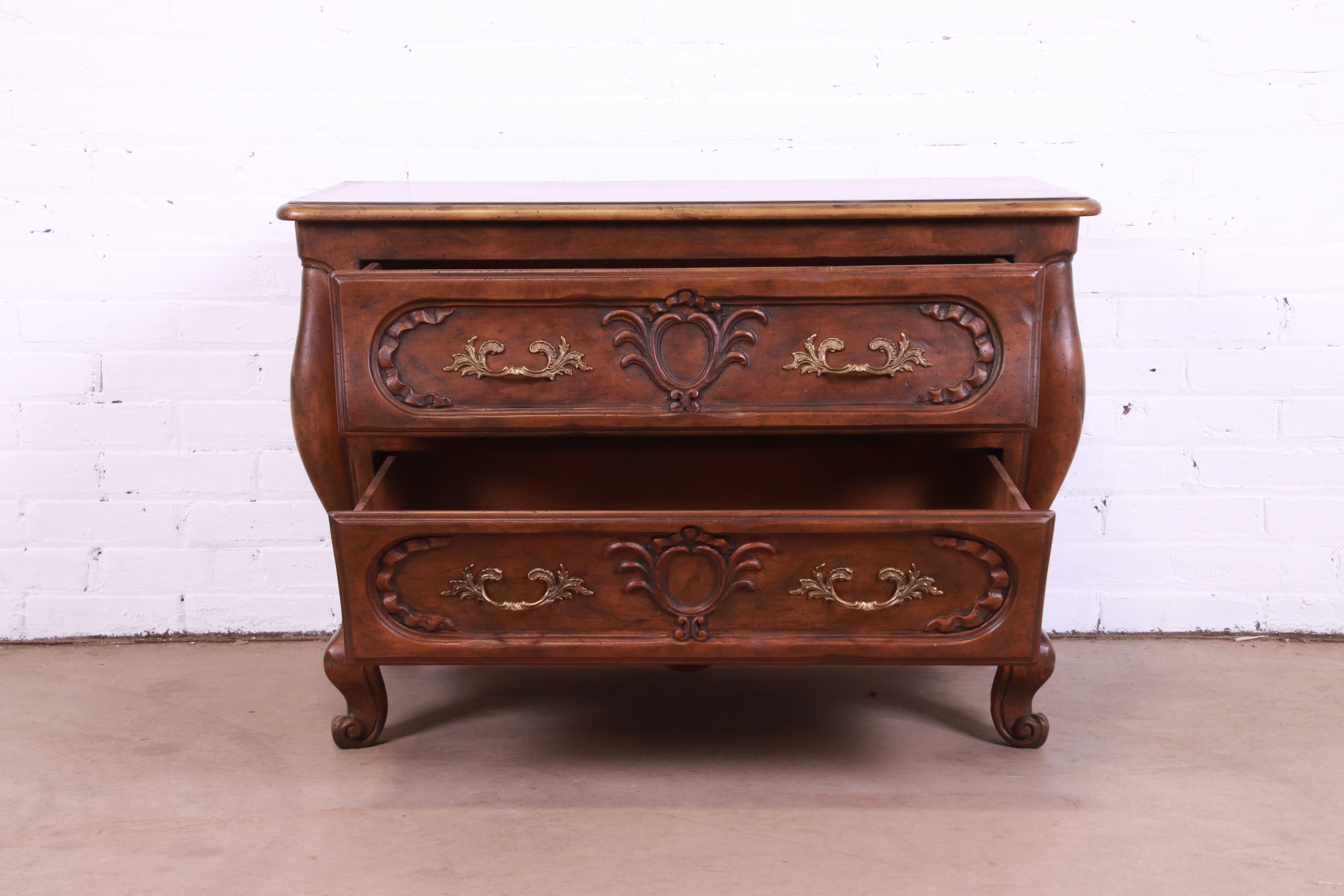 Baker Furniture French Provincial Louis XV Carved Walnut Chest of Drawers For Sale 1