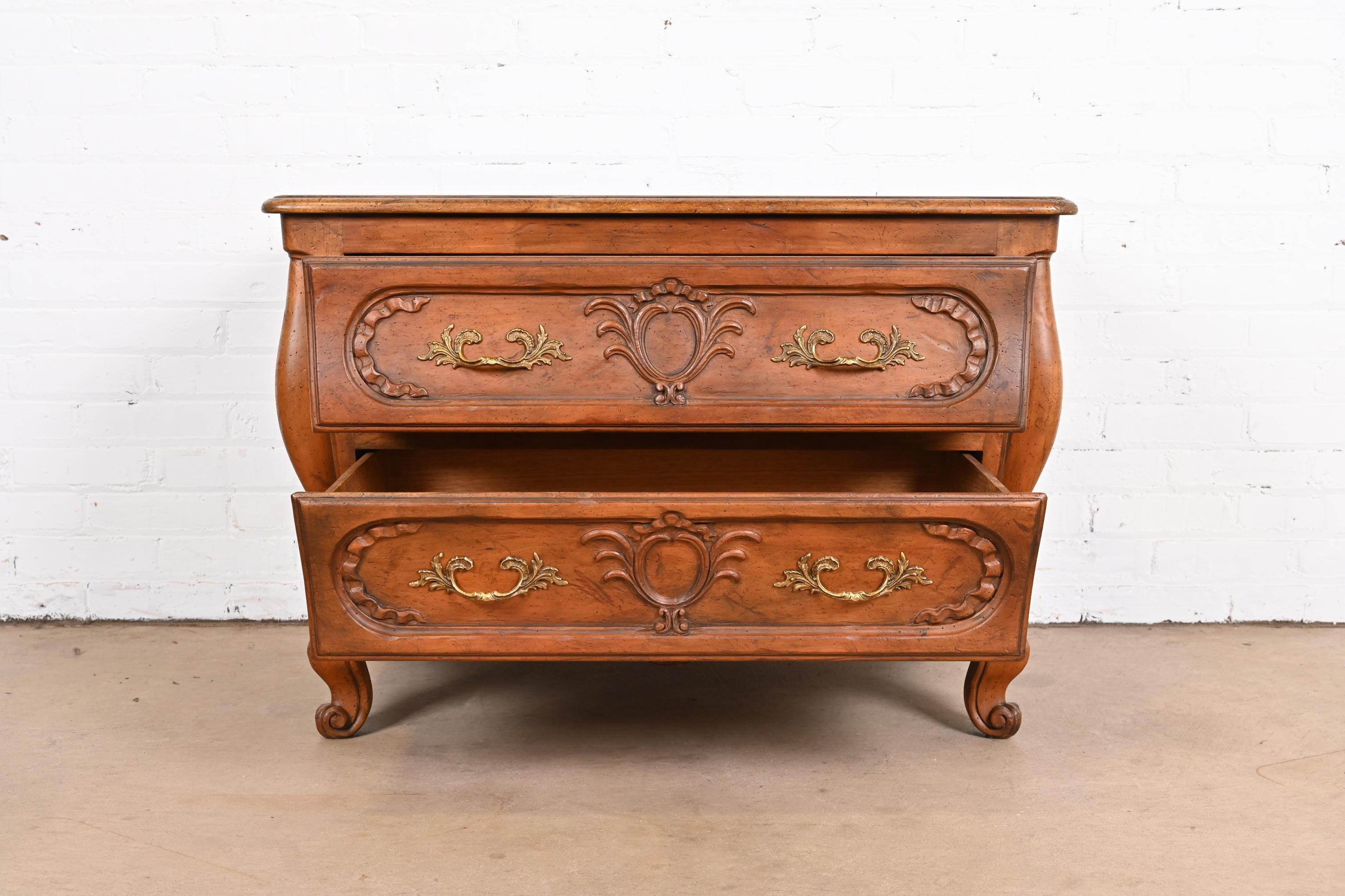 Baker Furniture French Provincial Louis XV Carved Walnut Chest of Drawers For Sale 2