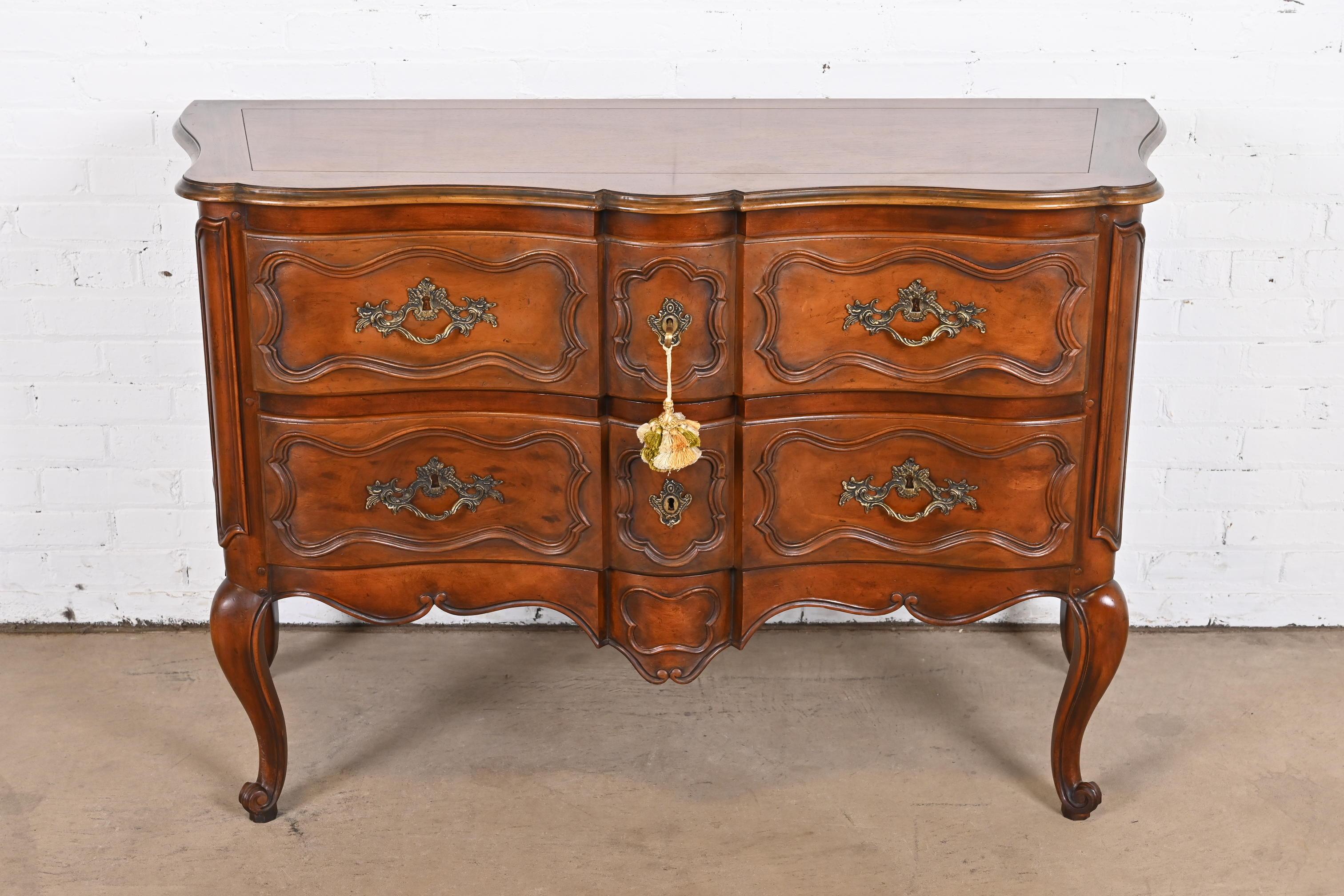 American Baker Furniture French Provincial Louis XV Carved Walnut Commode or Sideboard