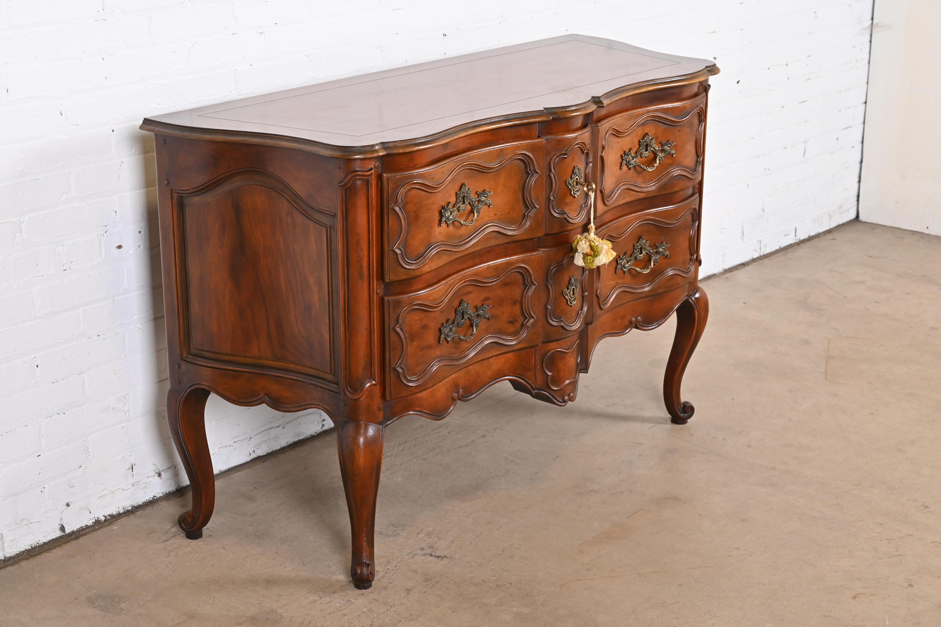 Brass Baker Furniture French Provincial Louis XV Carved Walnut Commode or Sideboard