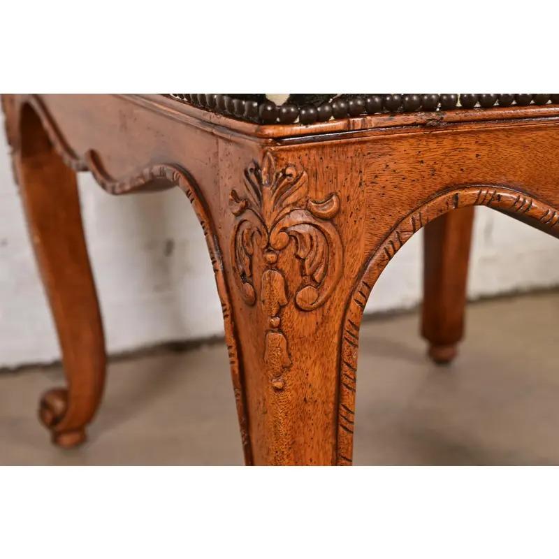 Baker Furniture French Provincial Louis XV Carved Walnut Dining Chairs, Pair For Sale 6