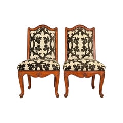 Baker Furniture French Provincial Louis XV Carved Walnut Dining Chairs, Pair