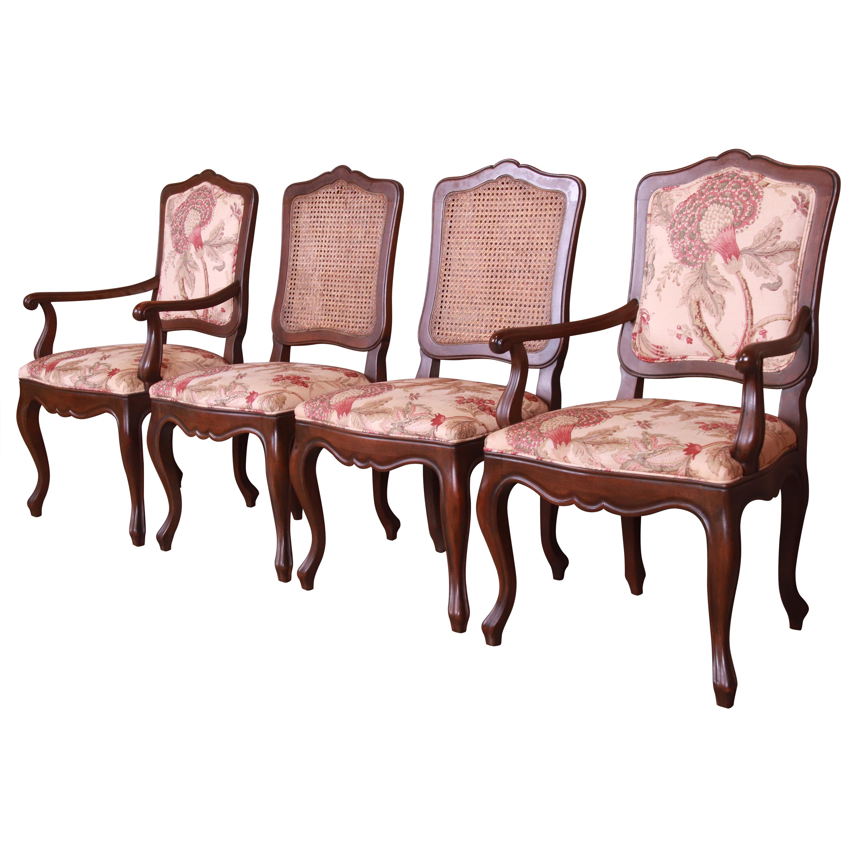 Baker Furniture French Provincial Louis XV Carved Walnut Dining Chairs, Set of 4