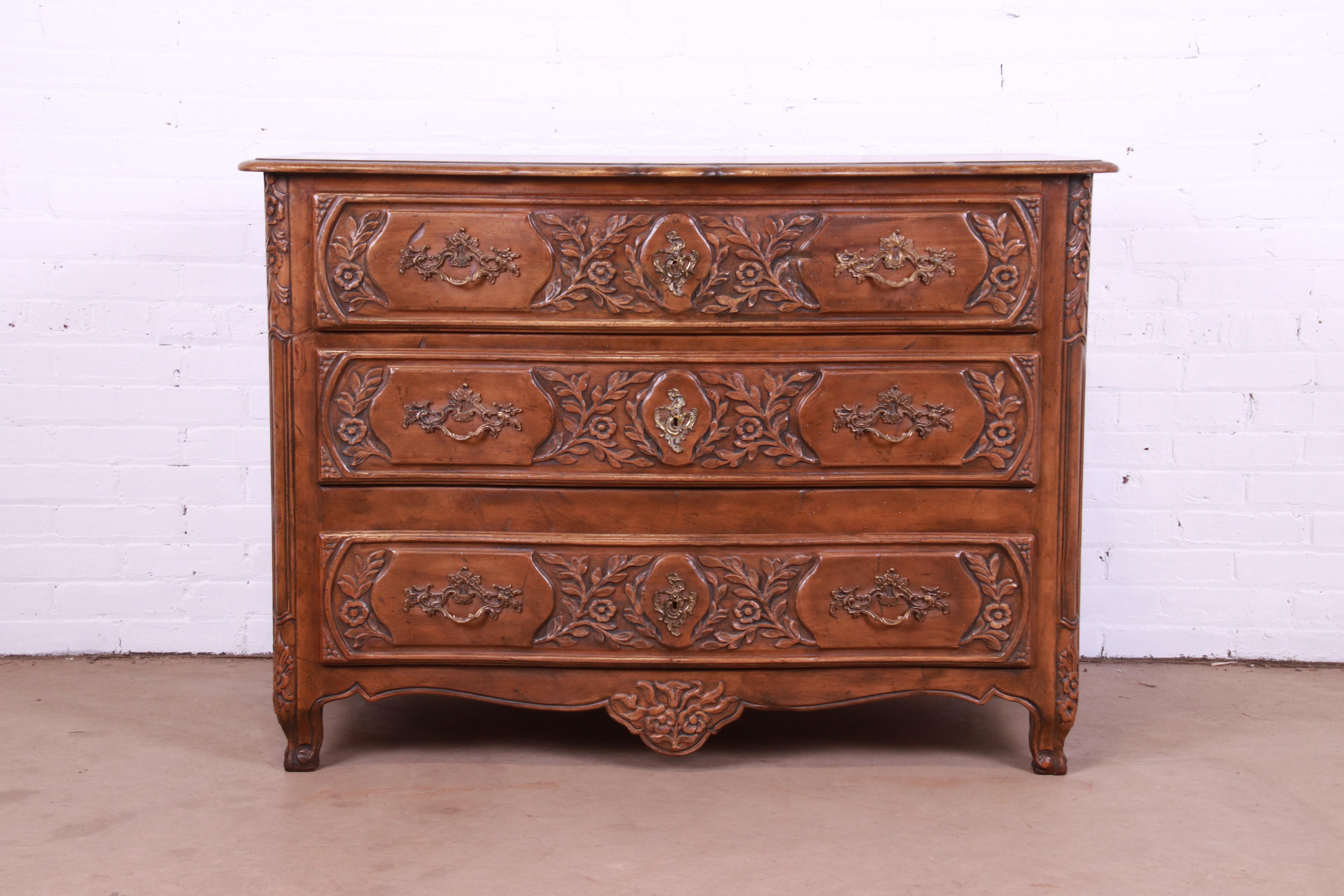 20th Century Baker Furniture French Provincial Louis XV Carved Walnut Dresser Chest