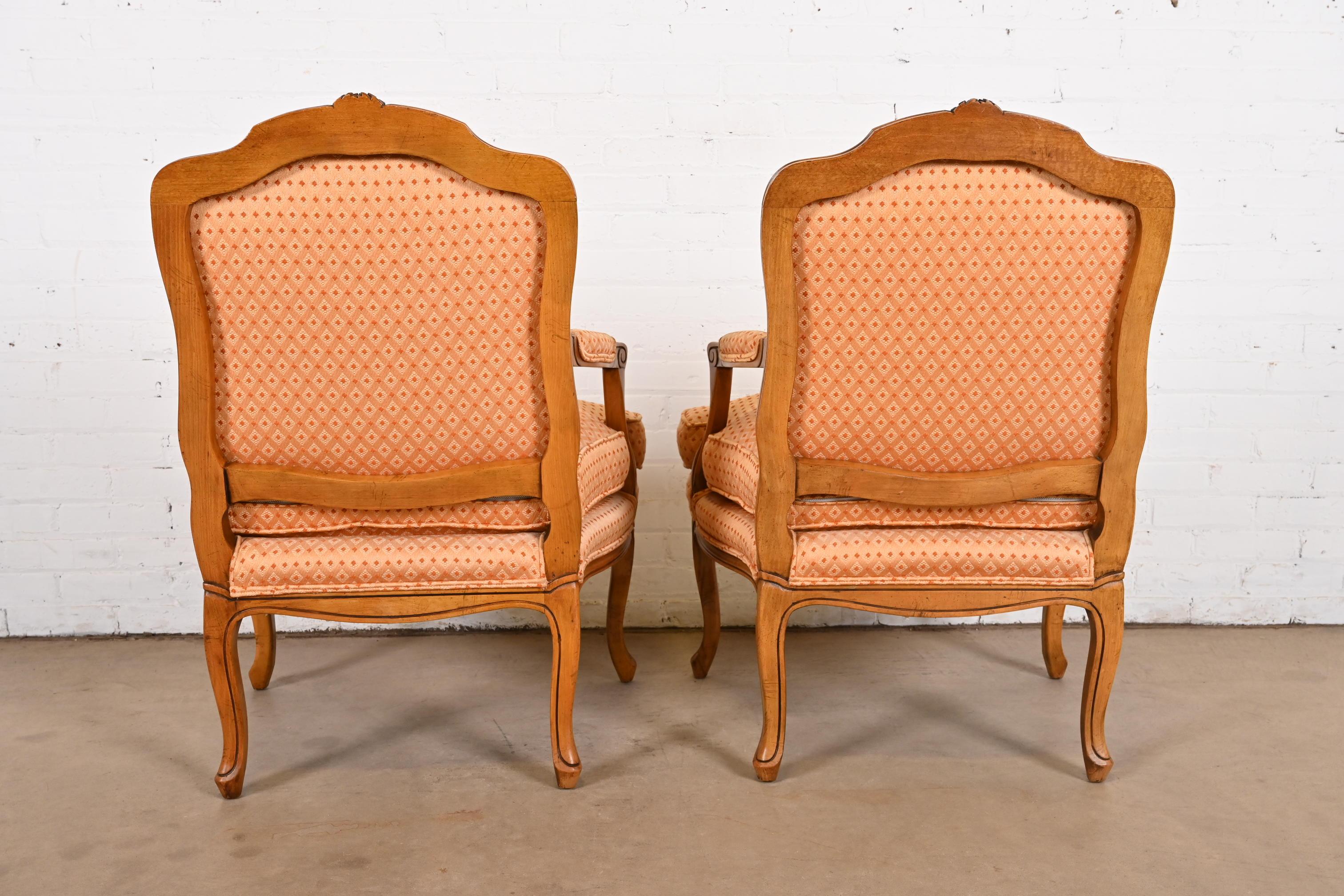 Baker Furniture French Provincial Louis XV Carved Walnut Fauteuils, Pair 3