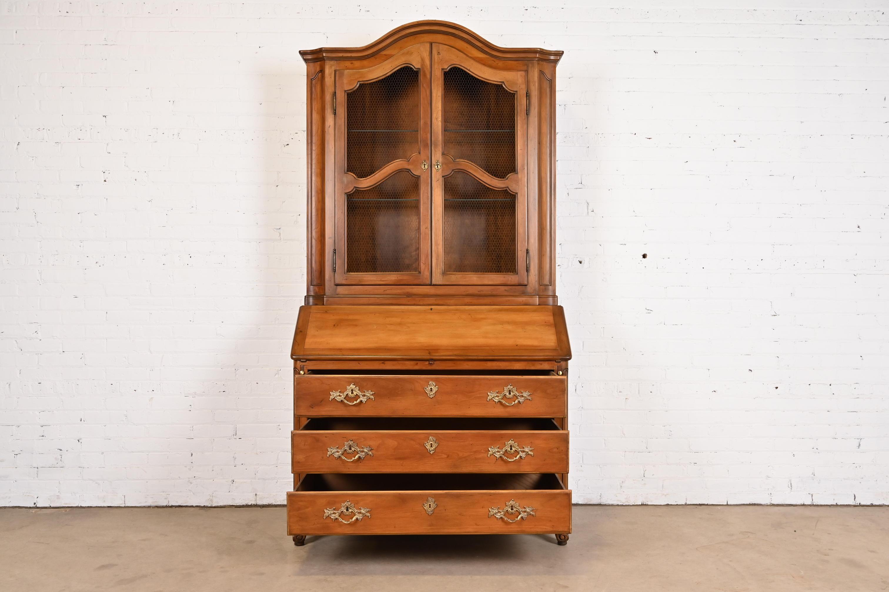 Mid-20th Century Baker Furniture French Provincial Louis XV Carved Walnut Secretary Desk, 1960s
