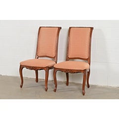Baker Furniture French Provincial Louis XV Carved Walnut Side Chairs, Pair