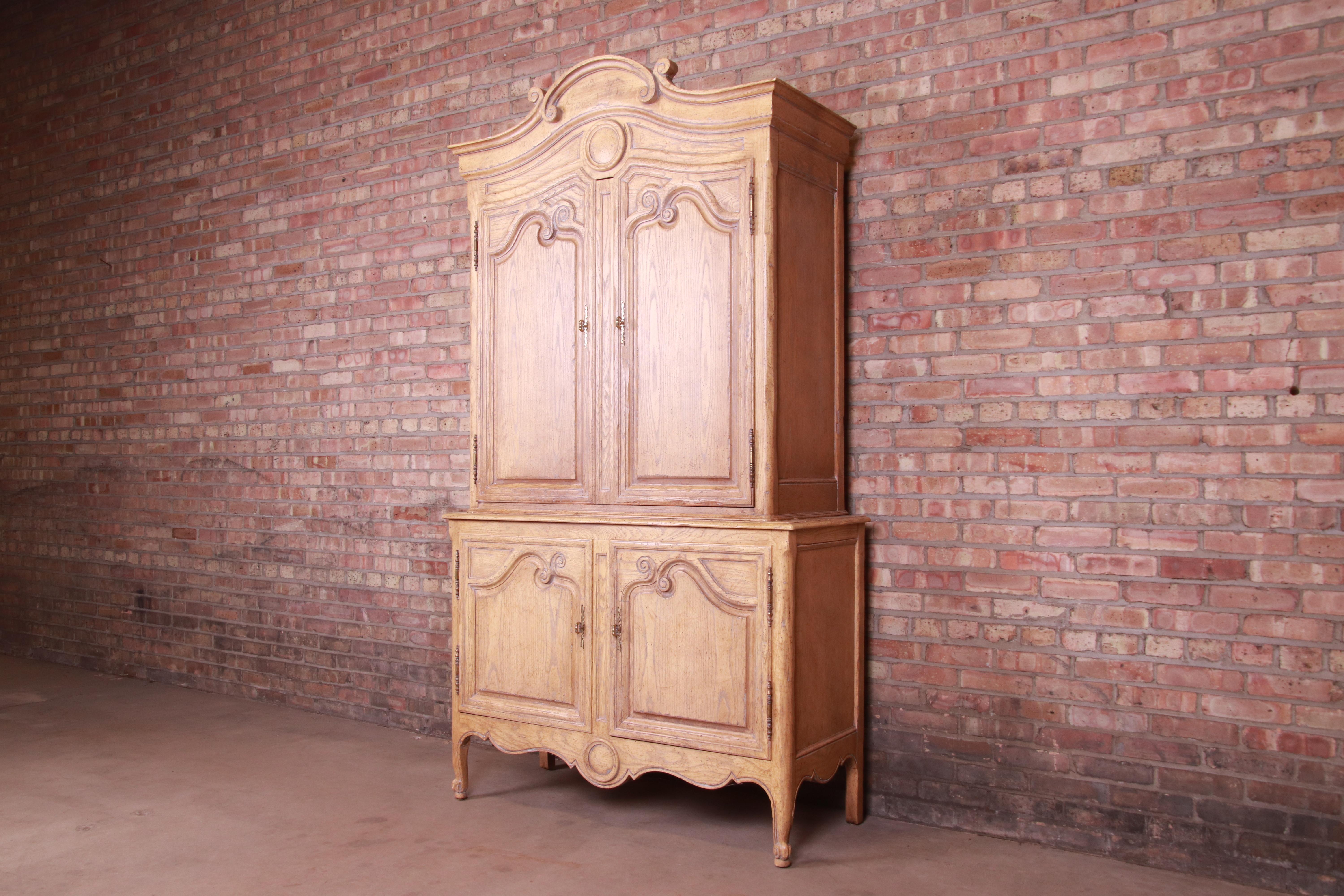 American Baker Furniture French Provincial Louis XV Carved White Oak Armoire Dresser