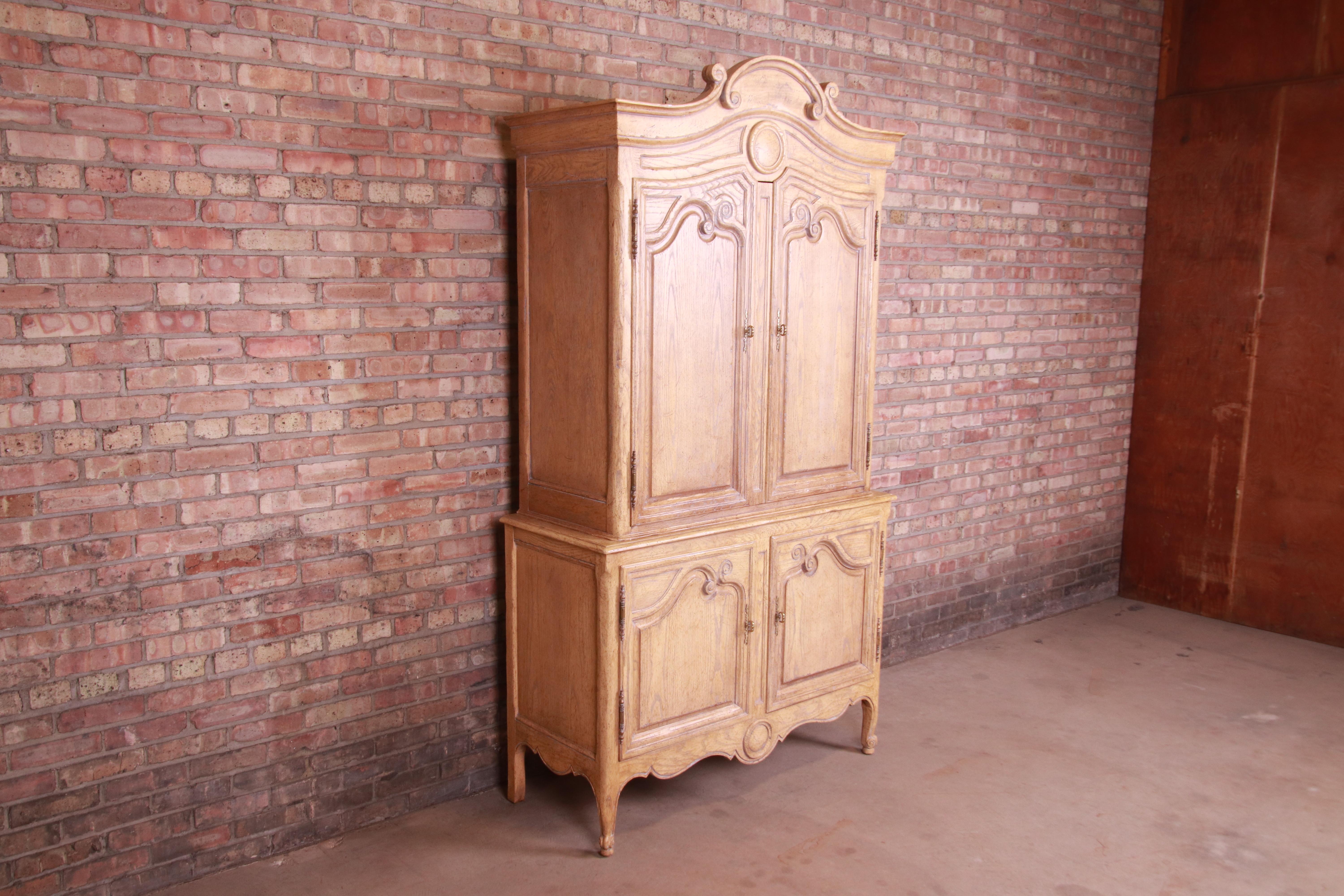 Baker Furniture French Provincial Louis XV Carved White Oak Armoire Dresser In Good Condition In South Bend, IN