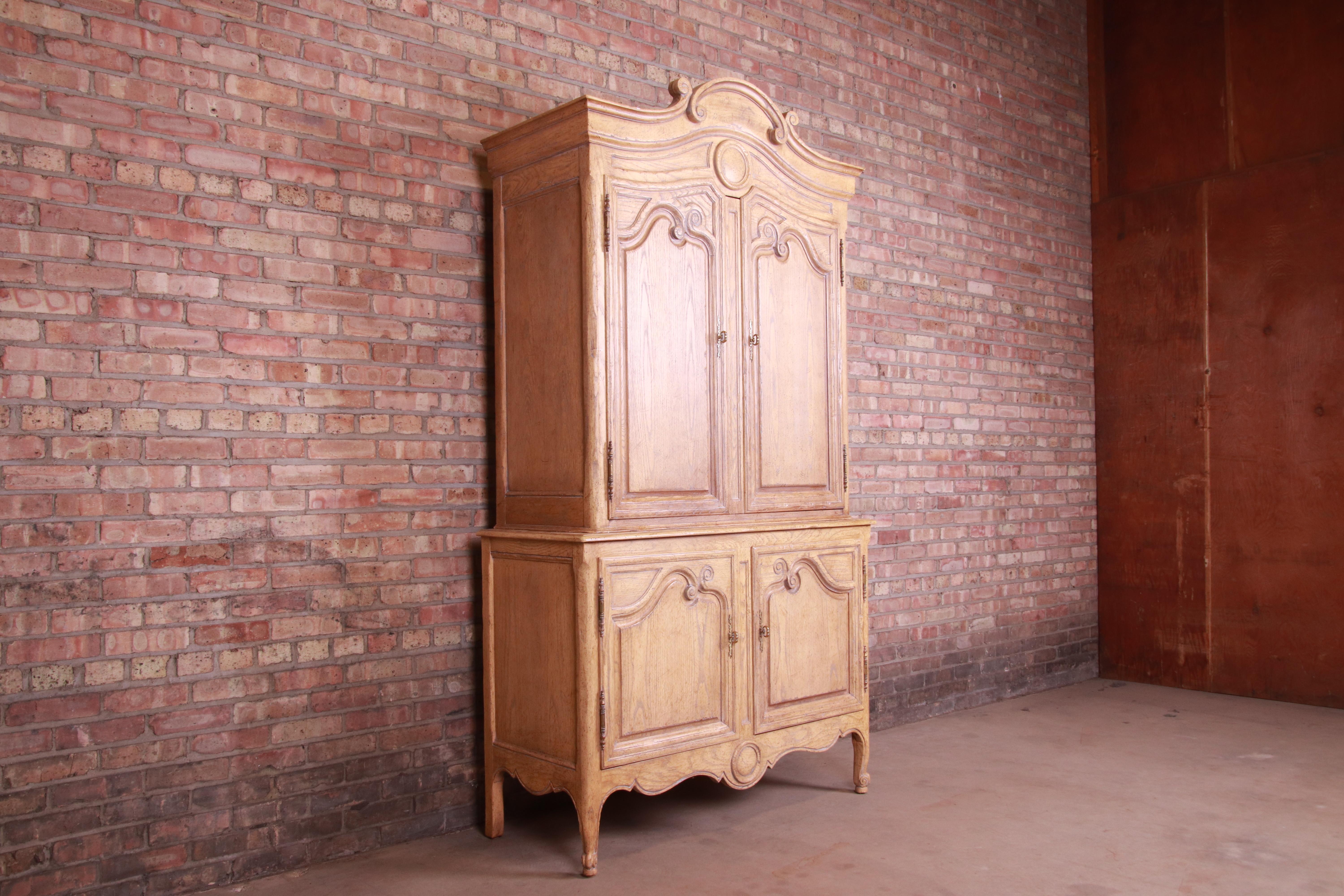 20th Century Baker Furniture French Provincial Louis XV Carved White Oak Armoire Dresser