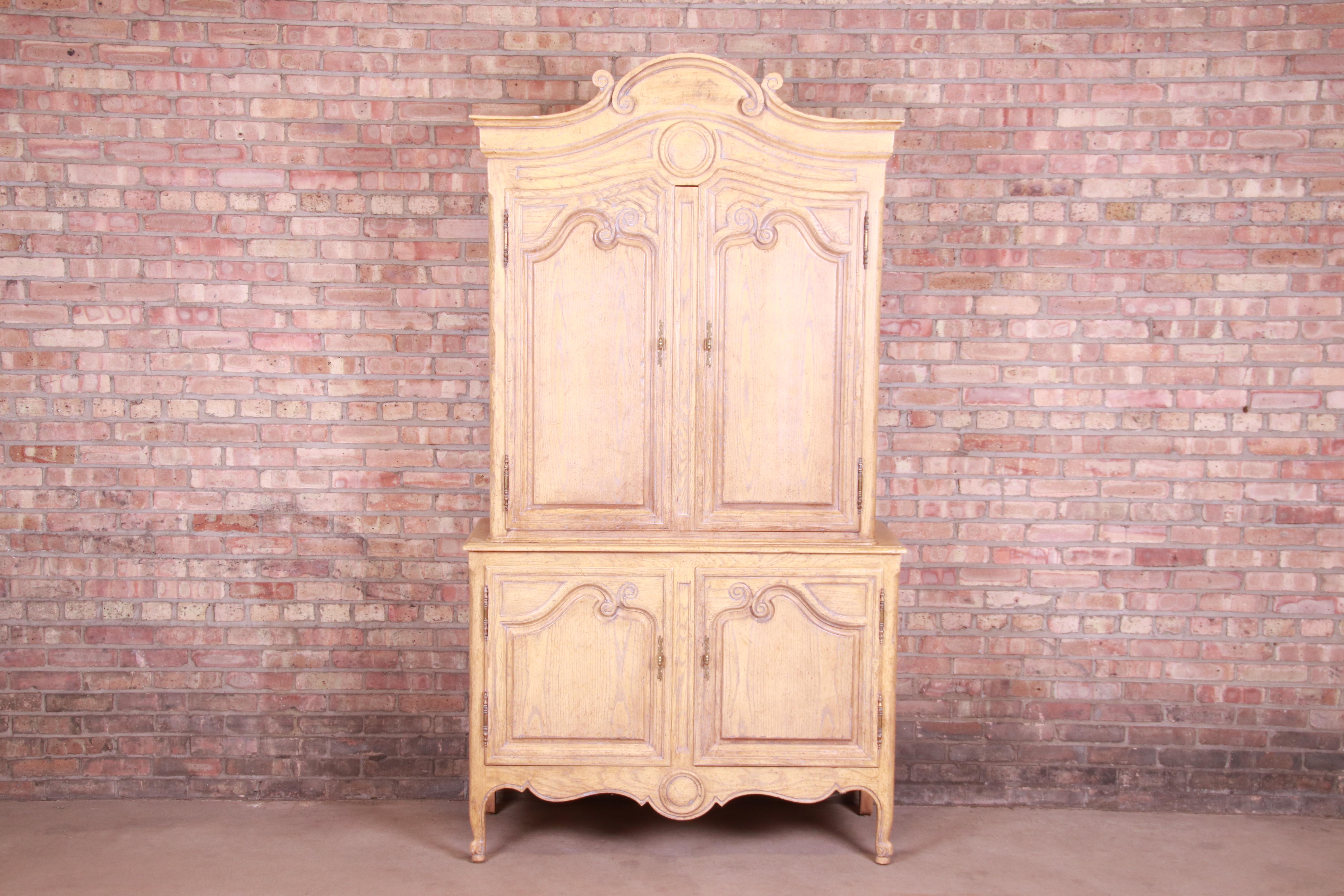 Brass Baker Furniture French Provincial Louis XV Carved White Oak Armoire Dresser