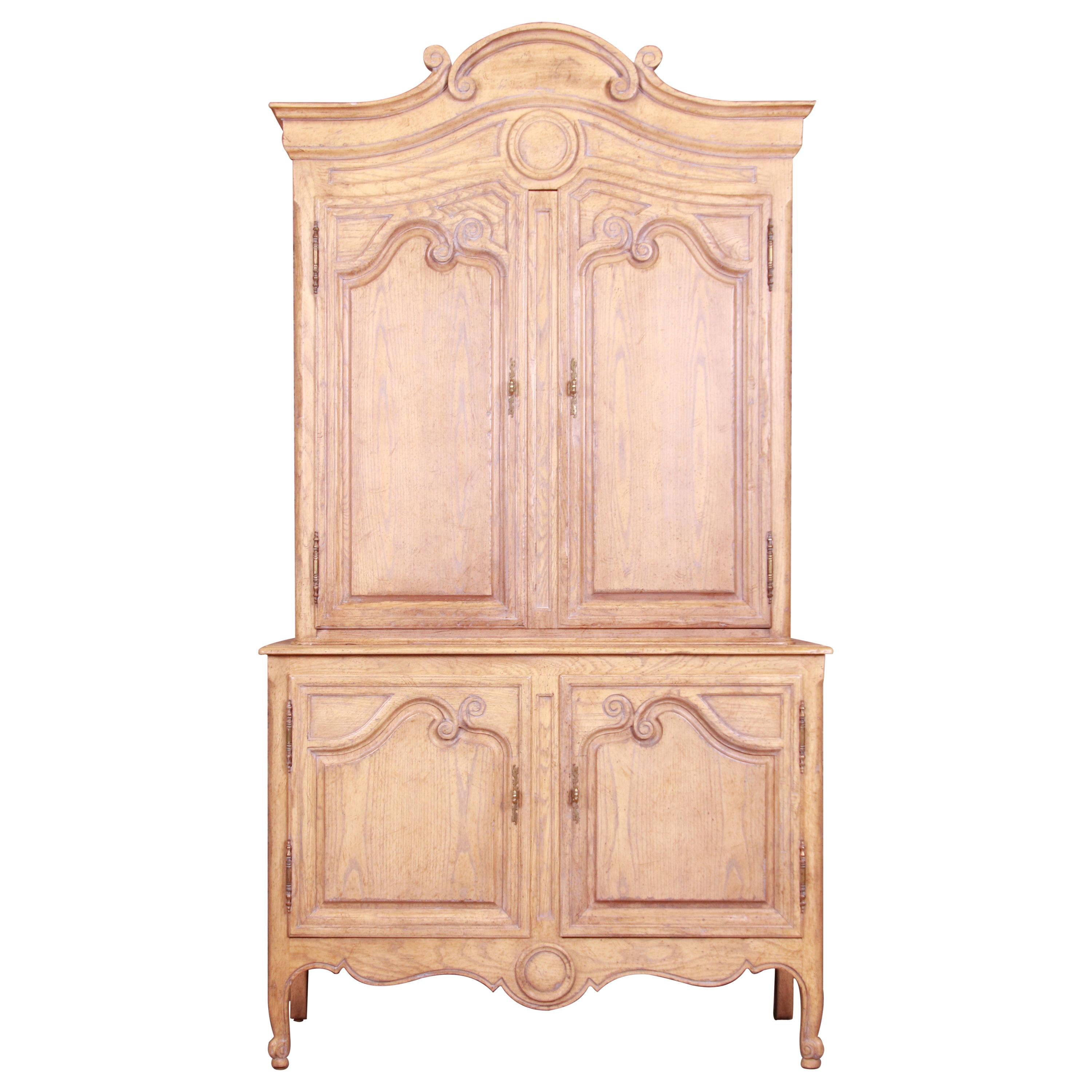 Baker Furniture French Provincial Louis XV Carved White Oak Armoire Dresser