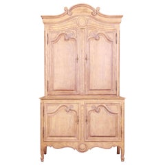 Retro Baker Furniture French Provincial Louis XV Carved White Oak Armoire Dresser