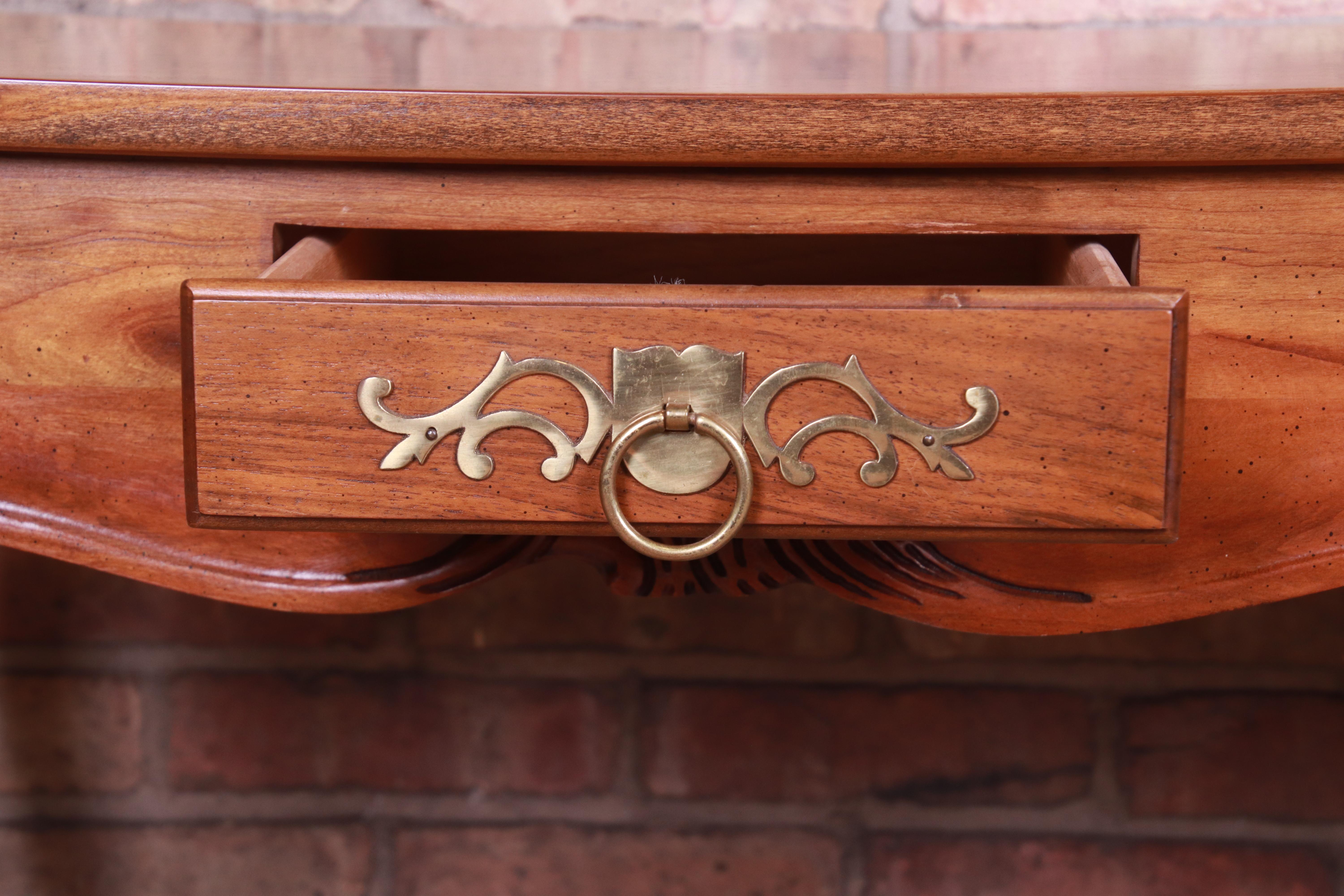 Baker Furniture French Provincial Louis XV Cherry and Burl Console Table 2