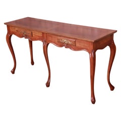 Retro Baker Furniture French Provincial Louis XV Cherry and Burl Console Table