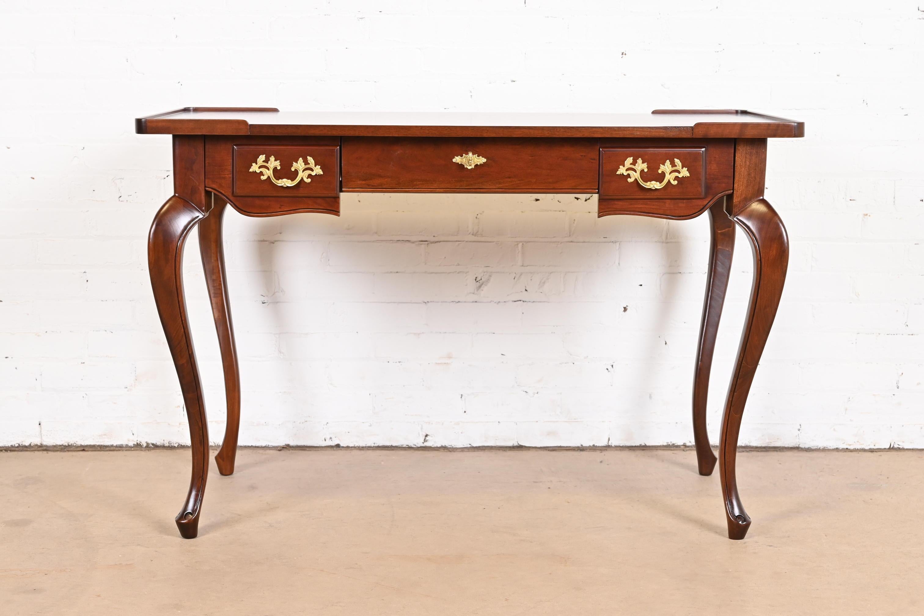 American Baker Furniture French Provincial Louis XV Cherry Writing Desk, Newly Refinished For Sale