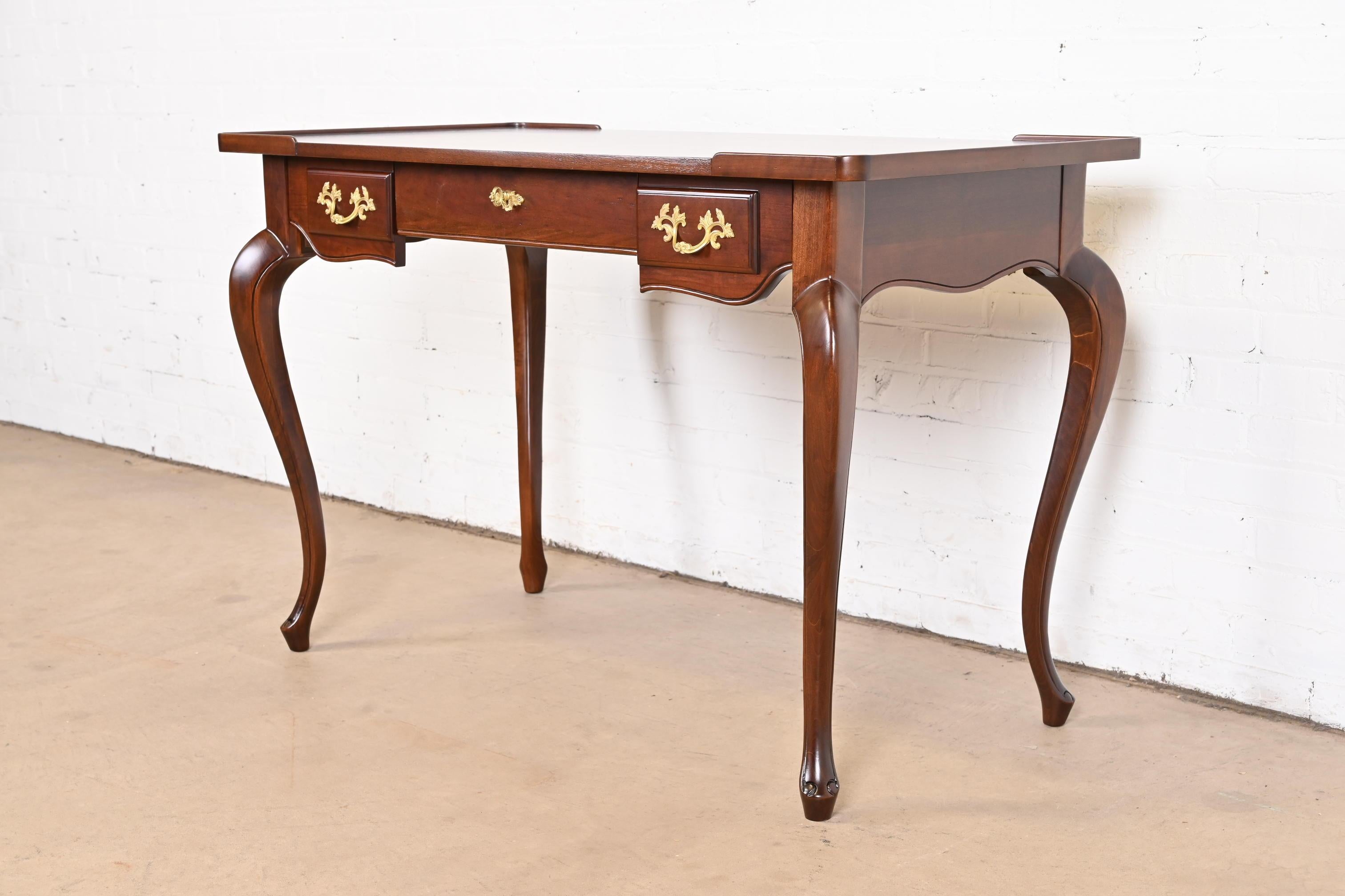 Baker Furniture French Provincial Louis XV Cherry Writing Desk, Newly Refinished In Good Condition For Sale In South Bend, IN