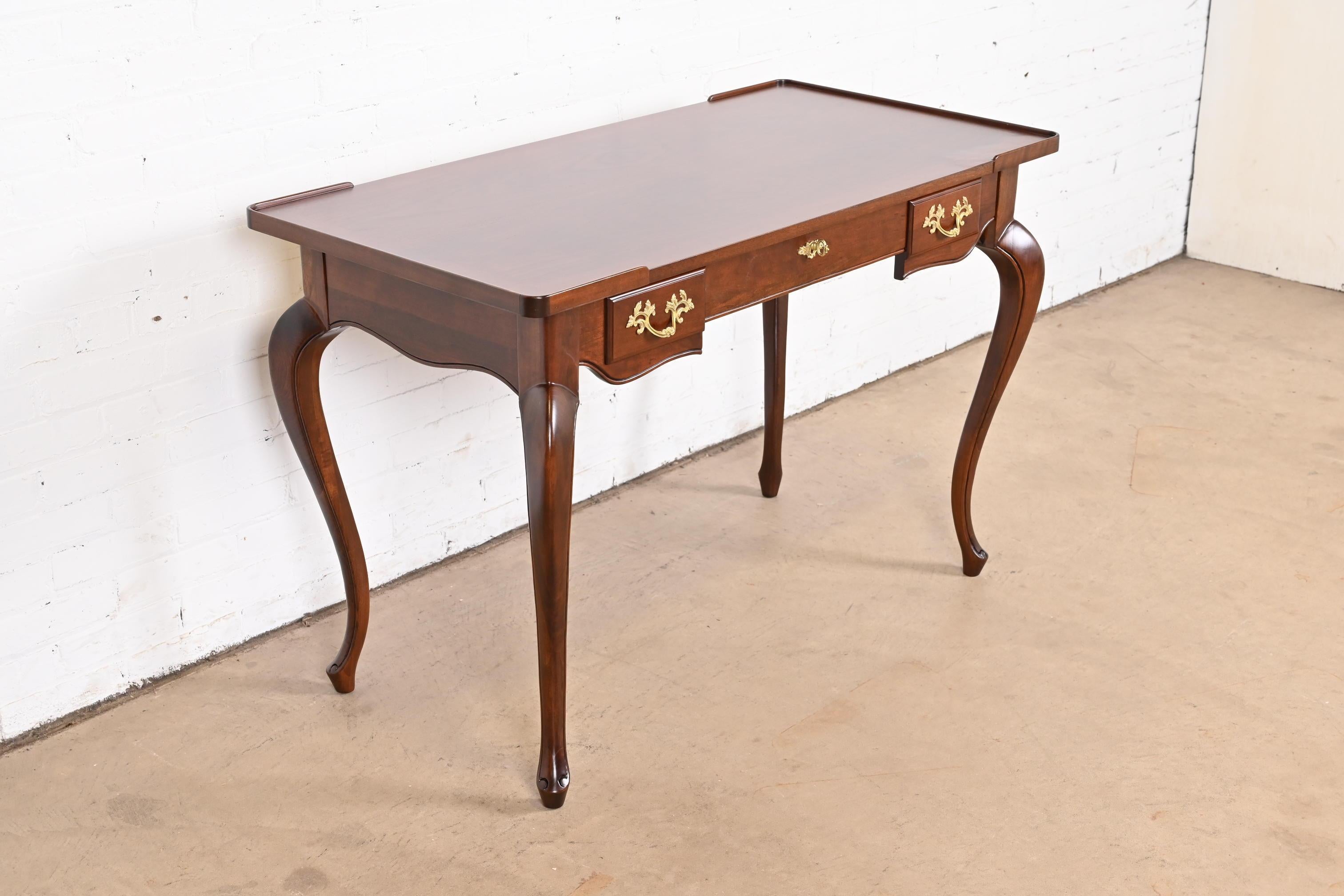 Brass Baker Furniture French Provincial Louis XV Cherry Writing Desk, Newly Refinished For Sale